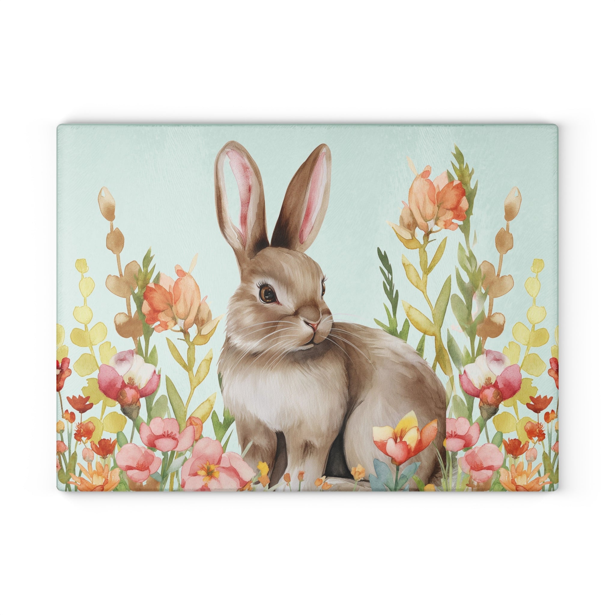 Floral Bunny Glass Cutting Board | Cottagecore Rabbit Kitchen Decor | Watercolor Bunny Tempered Glass Cutting Board | Gumpert Homestead