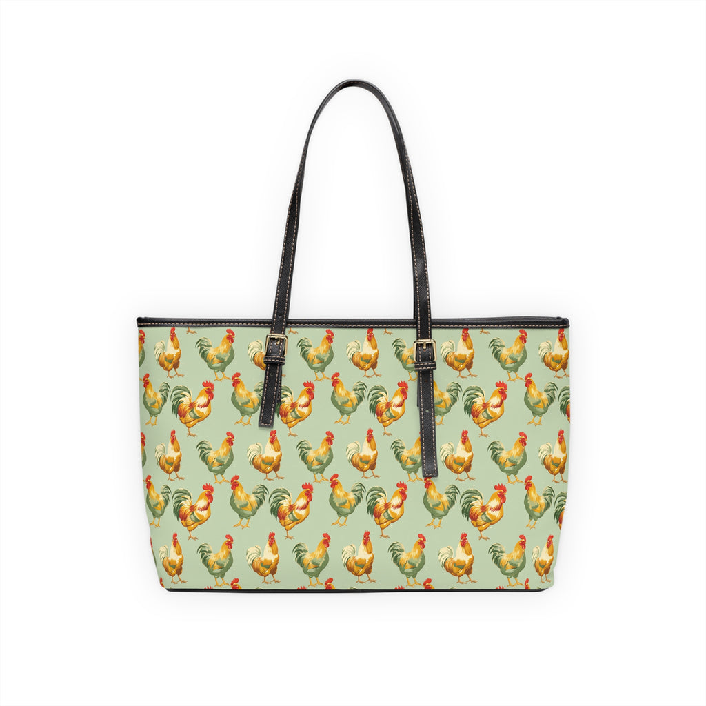 Sage Chicken Print PU Leather Shoulder Bag – Farmhouse Chicken Tote, Cute Hen Pattern Purse, Farm Life Handbag, Backyard Chicken Lover Bag