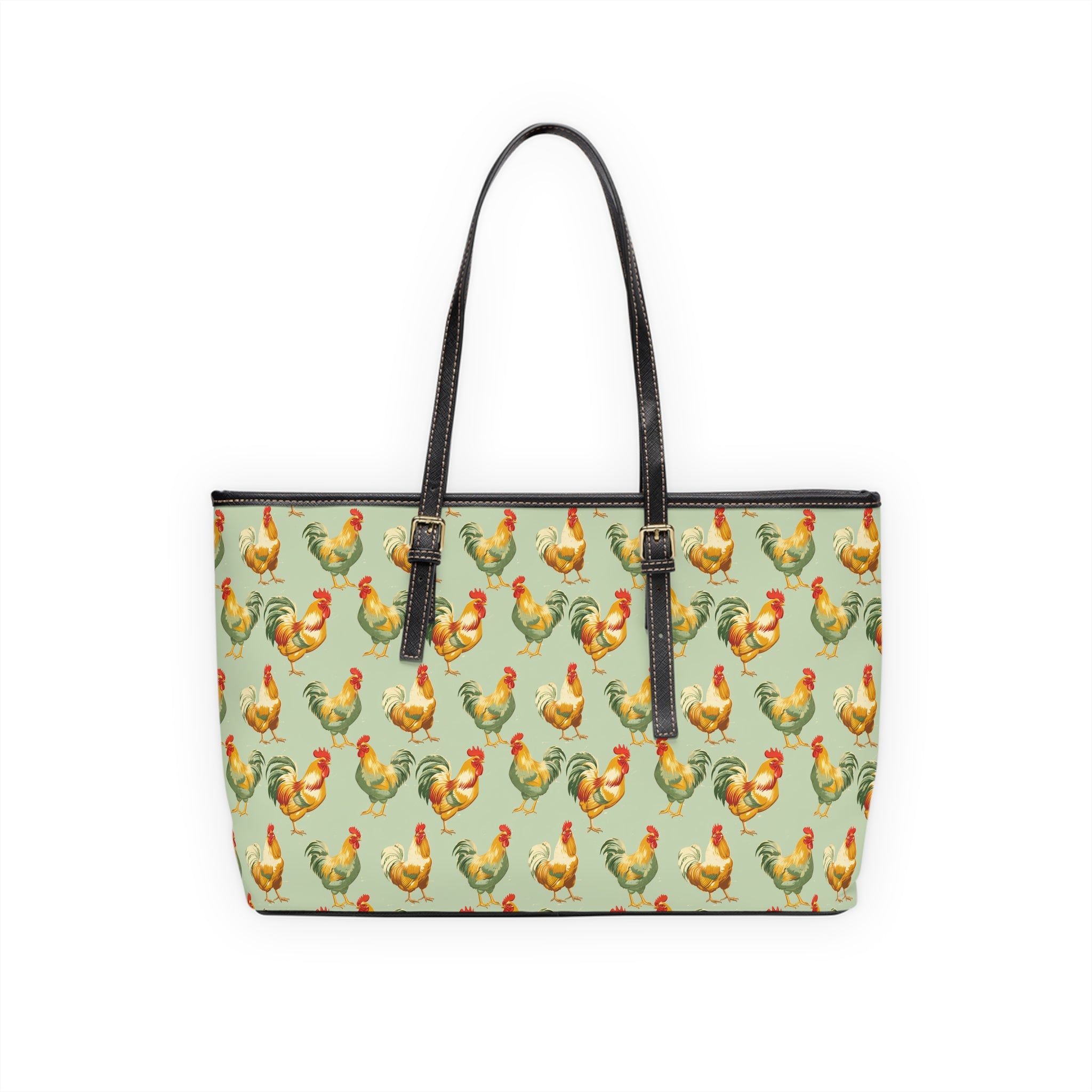 Sage Chicken Print PU Leather Shoulder Bag – Farmhouse Chicken Tote, Cute Hen Pattern Purse, Farm Life Handbag, Backyard Chicken Lover Bag
