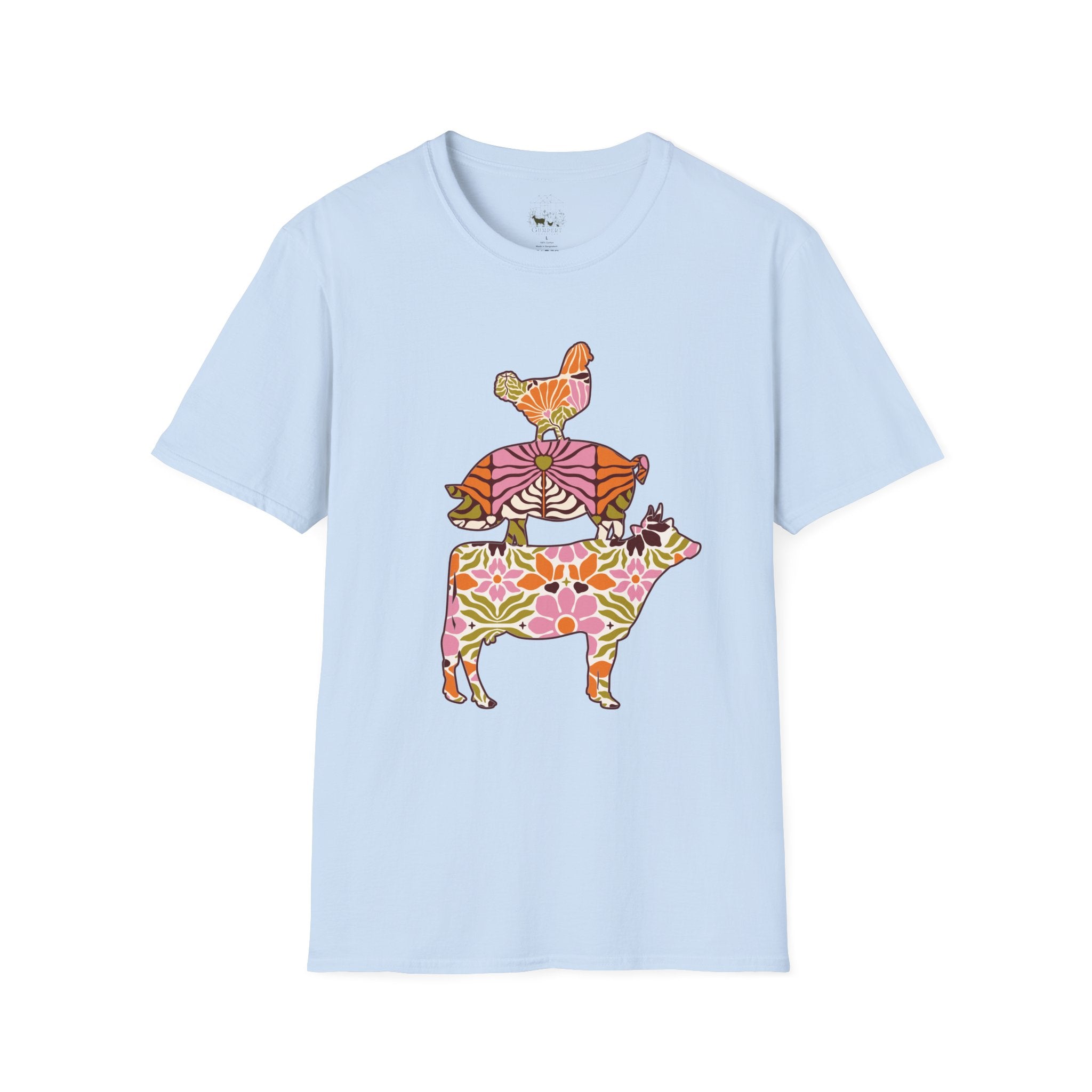 Floral Pig Stack T-Shirt – Cute Farm Pig Shirt, Cottagecore Pig Graphic Tee, Farm Life Animal Shirt, Homestead Apparel, Pig Lover Gift