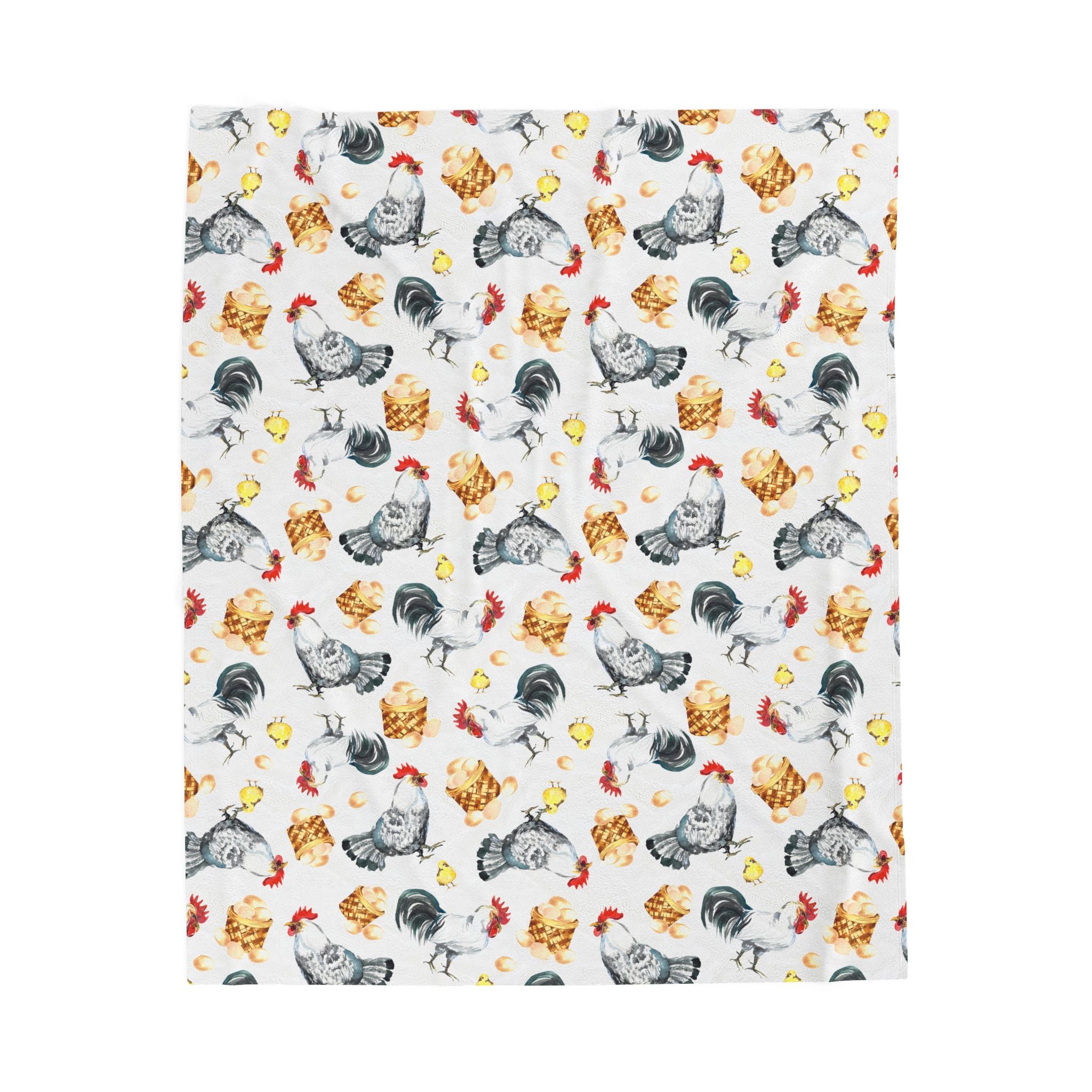 Chicken & Chicks Velveteen Plush Blanket – Farmhouse Rooster Throw, Cozy Country Cottagecore Home Decor