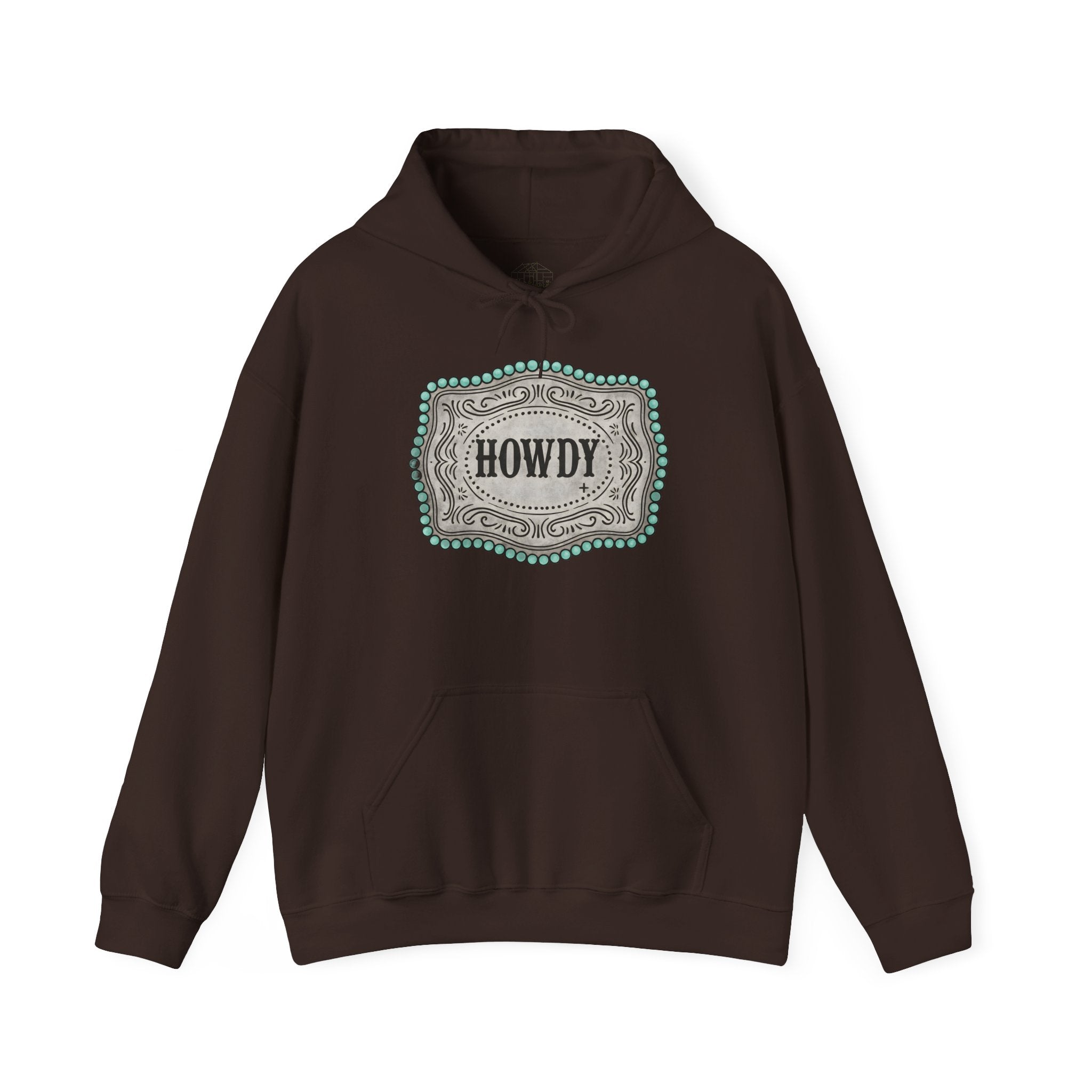 Howdy Turquoise Beaded Rodeo Belt Buckle Hoodie – Unisex Farmhouse Western Sweatshirt | Country Homestead Apparel