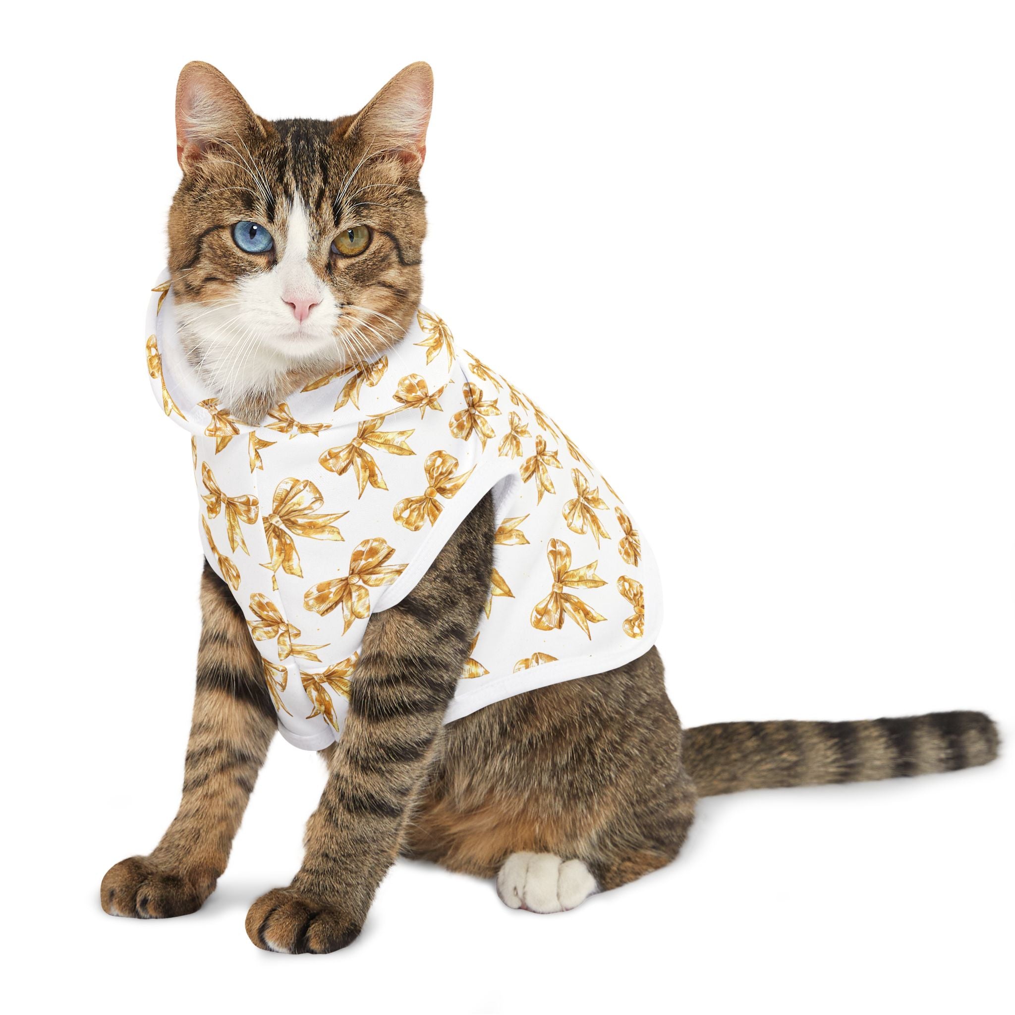Gold Coquette Bows Cute Pet Hoodie - Adorable Puppy Sweater, Small Dog Outfit, Furry Friend Gift, Pet Apparel, Animal Lover Present