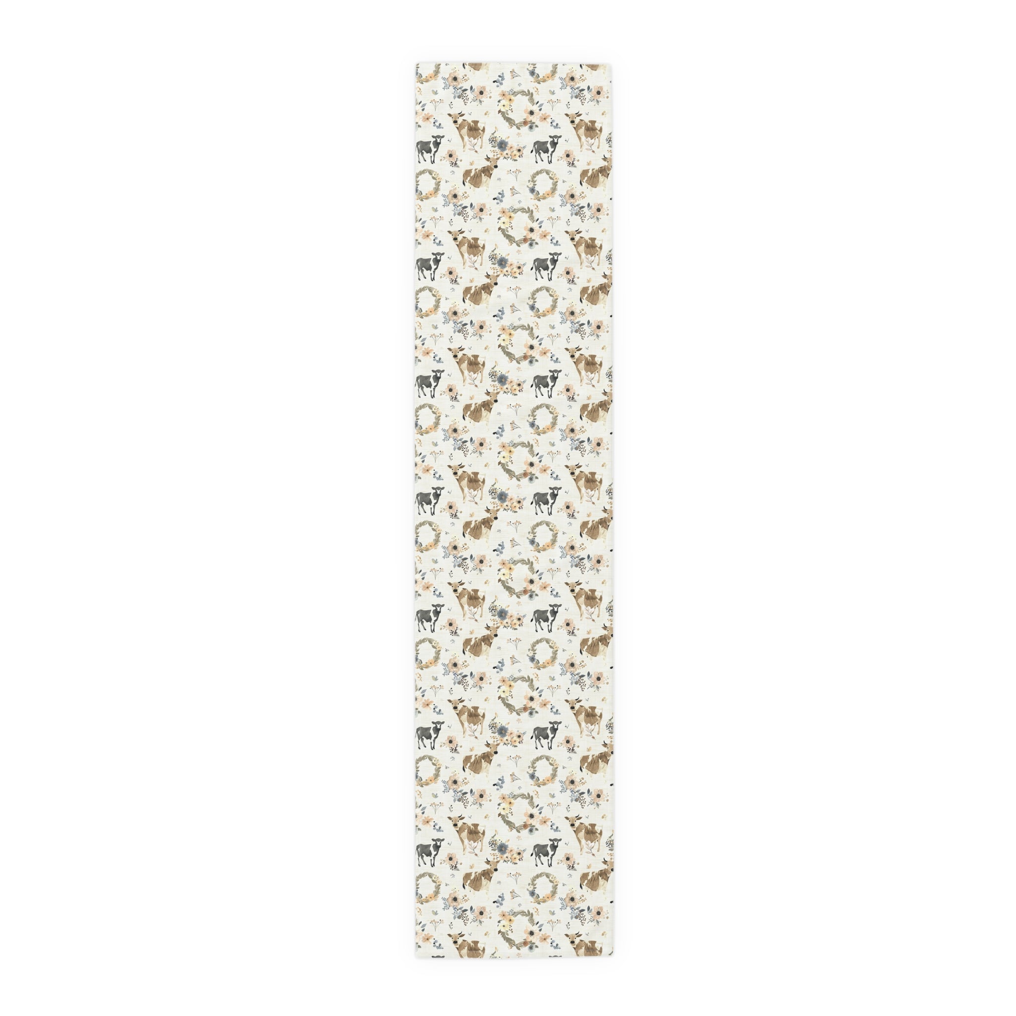 Floral Cow Farmhouse Table Runner | Cottagecore Country Dining Table Decor | Rustic Farm Animal Table Linen | Homestead Kitchen Runner