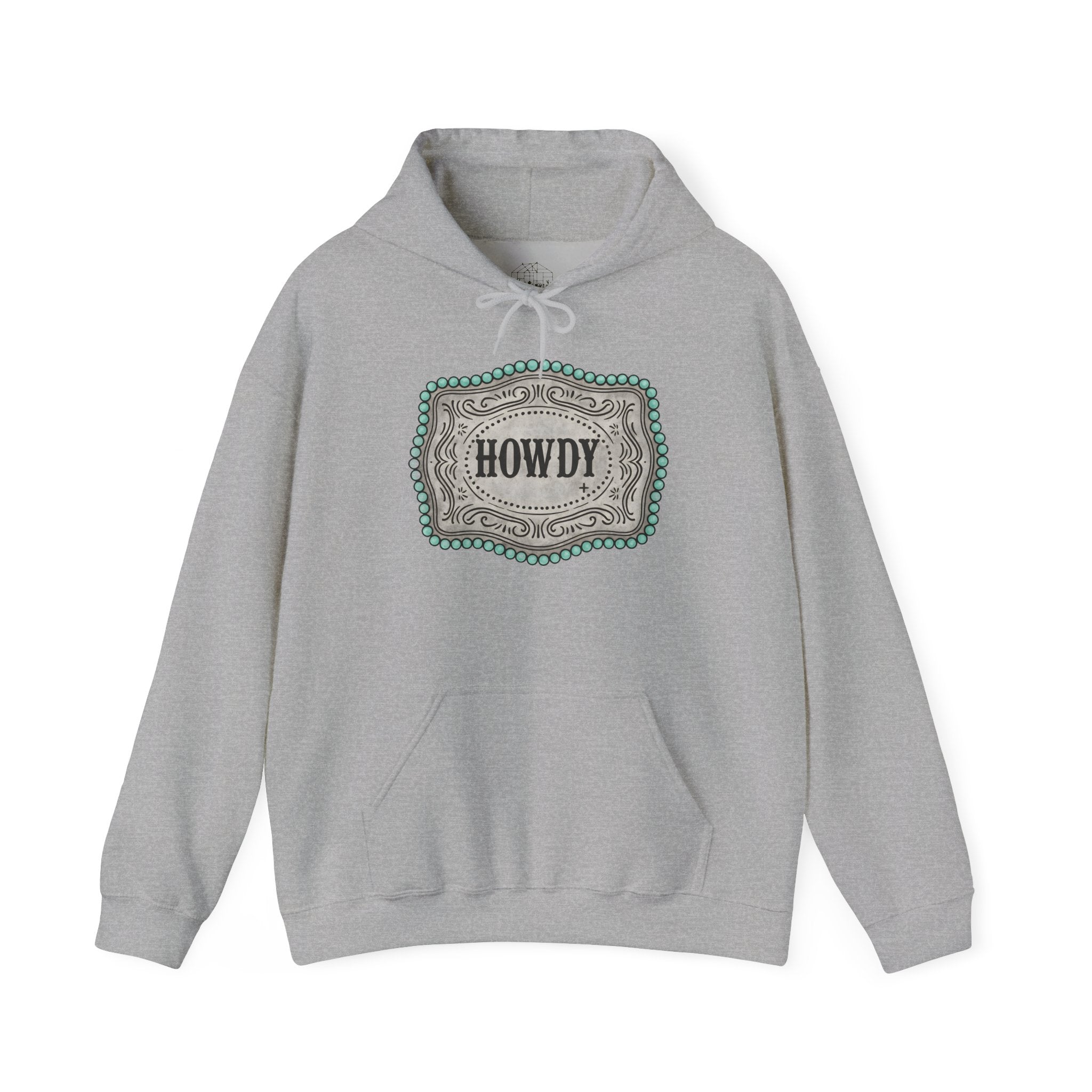 Howdy Turquoise Beaded Rodeo Belt Buckle Hoodie – Unisex Farmhouse Western Sweatshirt | Country Homestead Apparel