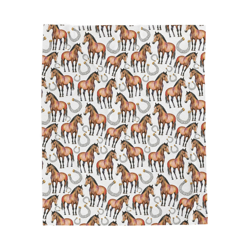 Western Horse Plush Blanket | Horse & Horseshoe Throw | Farmhouse Western Decor | Cozy Ranch Style Blanket | Horse Lover Gift | Gumpert Homestead