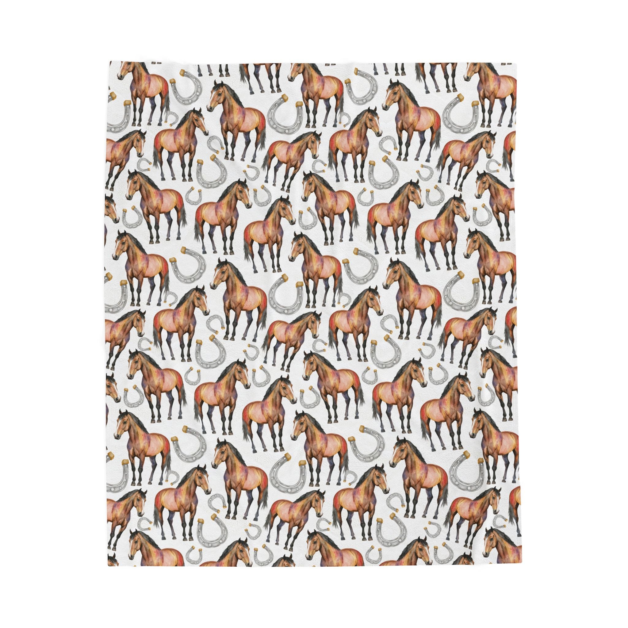 Western Horse Plush Blanket | Horse & Horseshoe Throw | Farmhouse Western Decor | Cozy Ranch Style Blanket | Horse Lover Gift | Gumpert Homestead