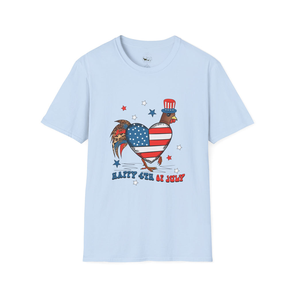 Happy 4th of July Chicken T-Shirt – Patriotic Rooster & Hen Shirt, American Flag Farm Tee, Backyard Chicken Shirt, Homestead Independence Day Apparel
