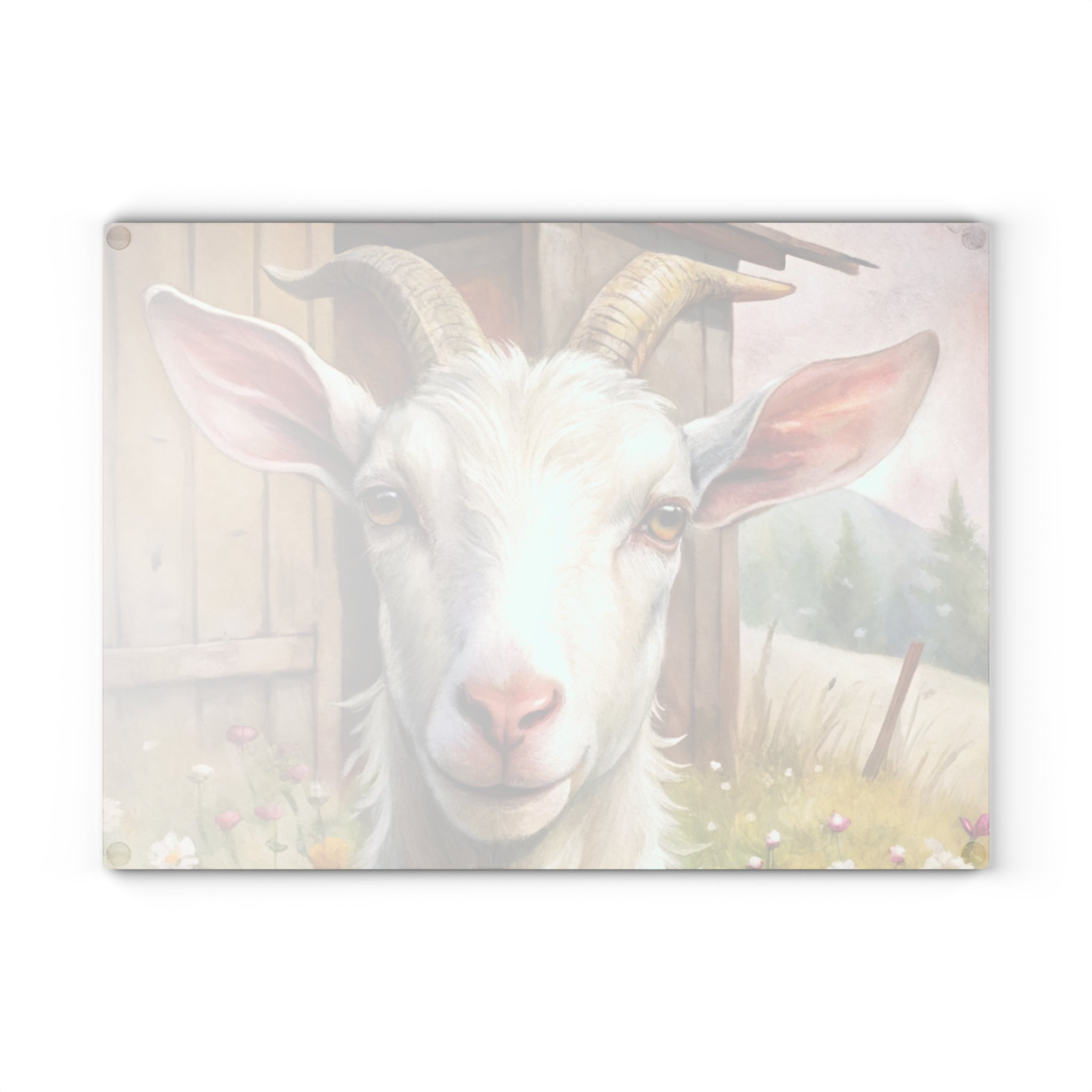 Farmhouse Goat Glass Cutting Board | Rustic Goat Kitchen Decor | Cottagecore Farm Animal Tempered Glass Cutting Board | Gumpert Homestead