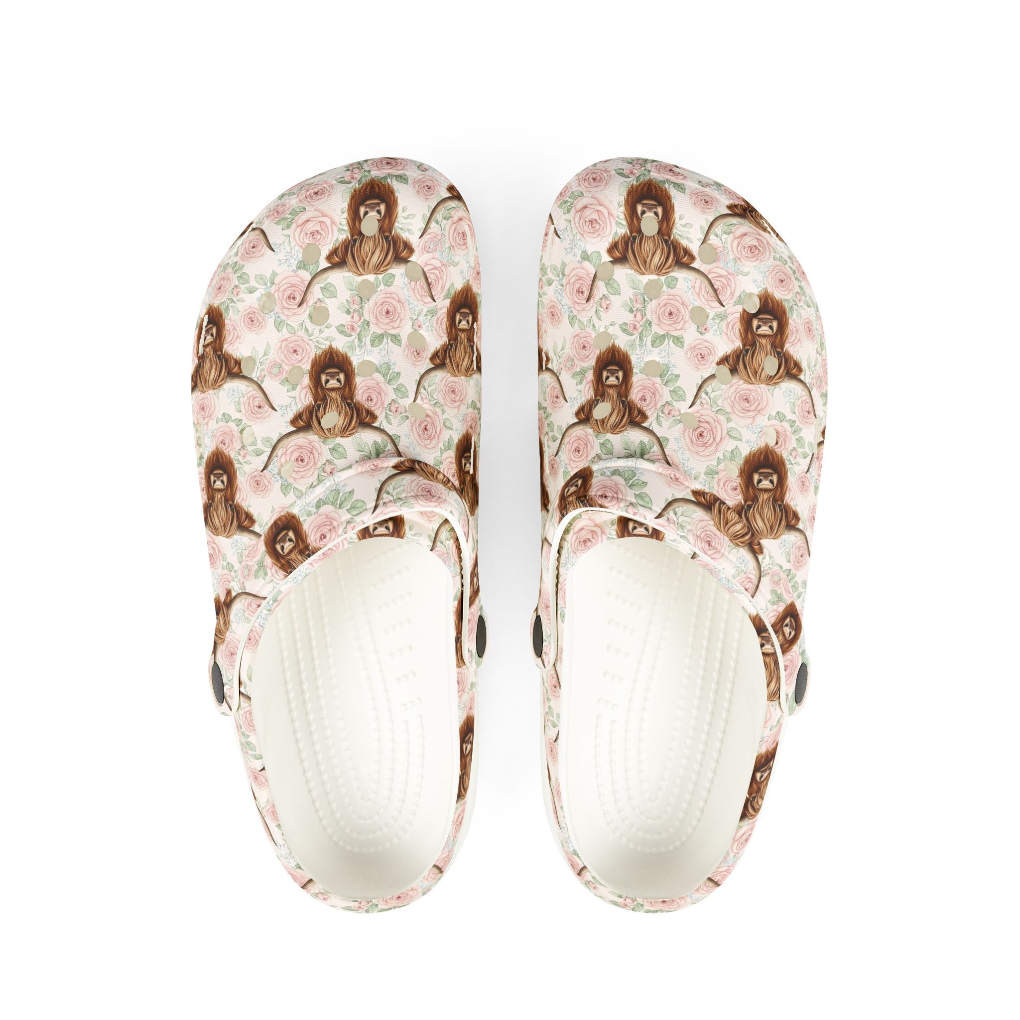 Blush Roses Highland Cow Clogs – Cottagecore Floral Farm Slip-On Shoes
