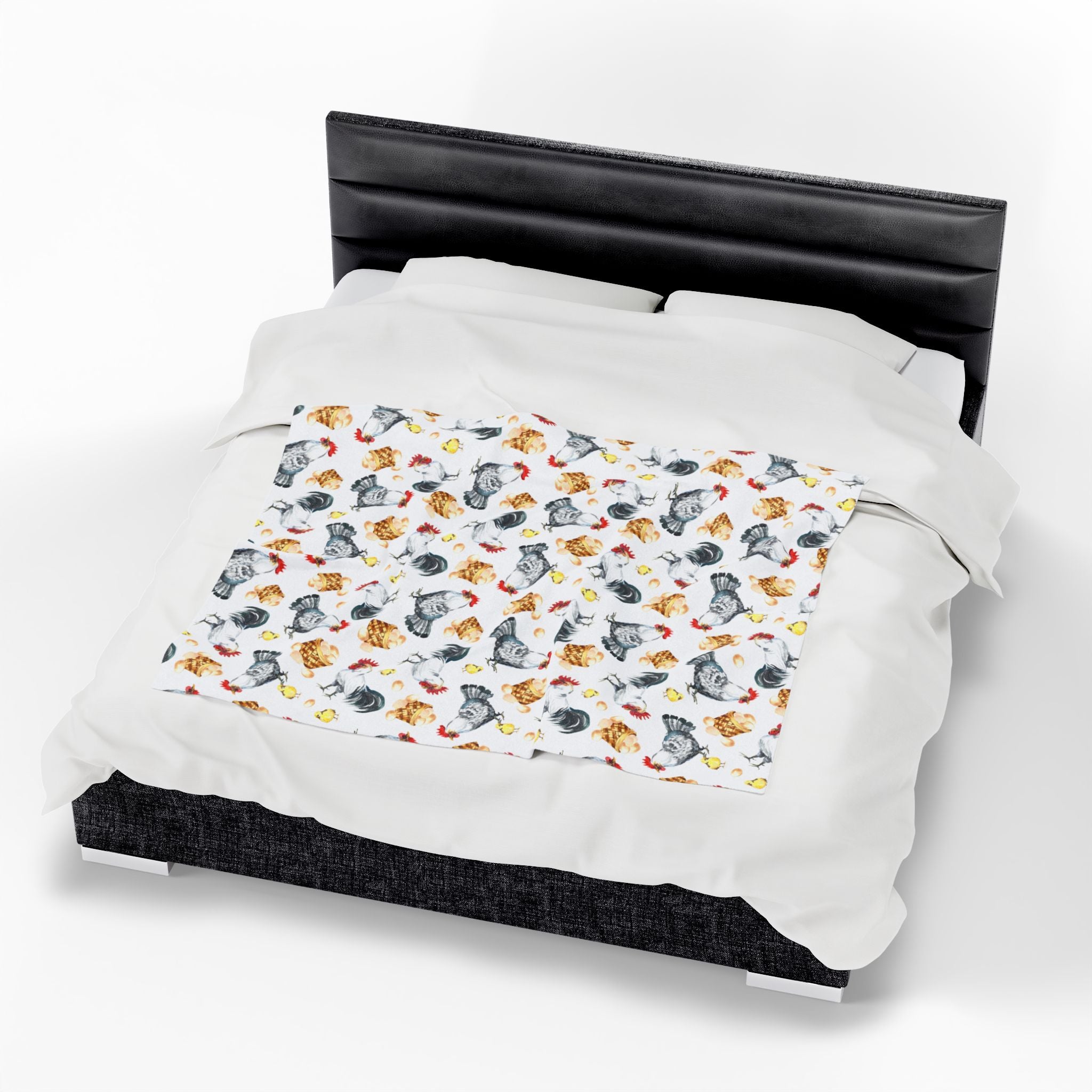 Chicken & Chicks Velveteen Plush Blanket – Farmhouse Rooster Throw, Cozy Country Cottagecore Home Decor