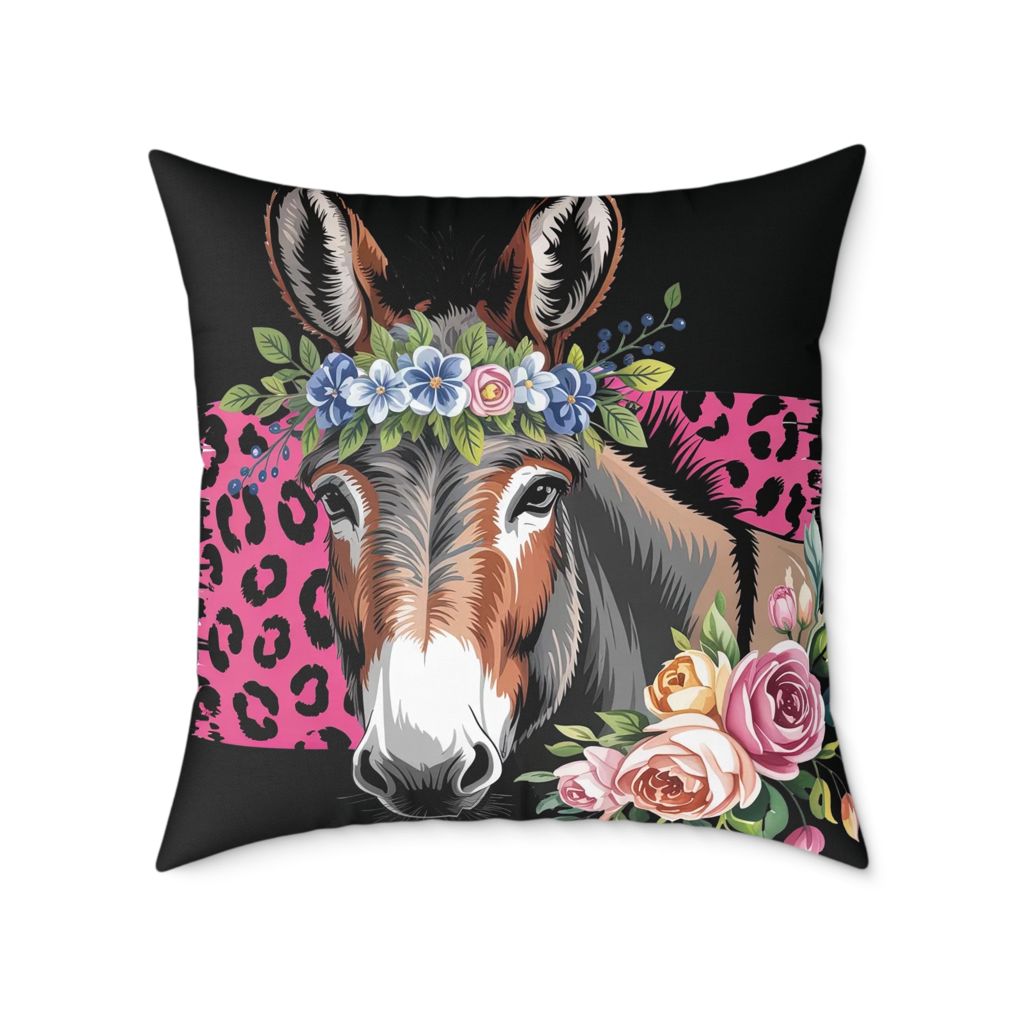 Floral Donkey Throw Pillow | Farmhouse Donkey Accent Pillow | Pink Western Animal Decor Cushion | Rustic Country Home Decor | Gumpert Homestead