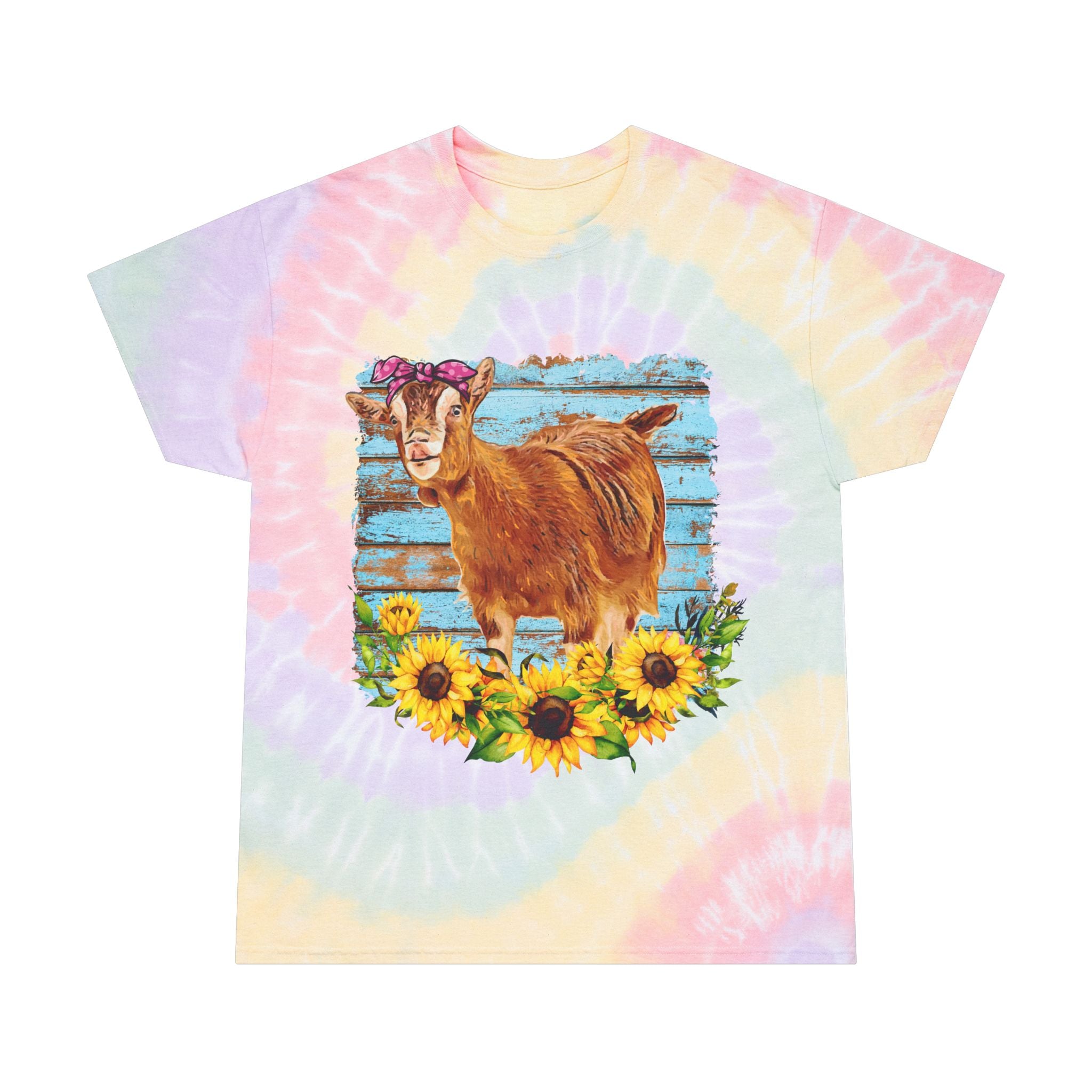 Floral Goat Tie-Dye T-Shirt – Sunflower Goat Tee, Boho Farm Girl Shirt, Cottagecore Goat Mom Apparel