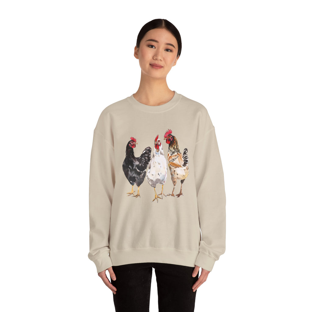 Chicken Flock Sweatshirt – Farmhouse Hen Lineup Crewneck, Cozy Homestead Chicken Mom Pullover, Unisex Gildan 18000