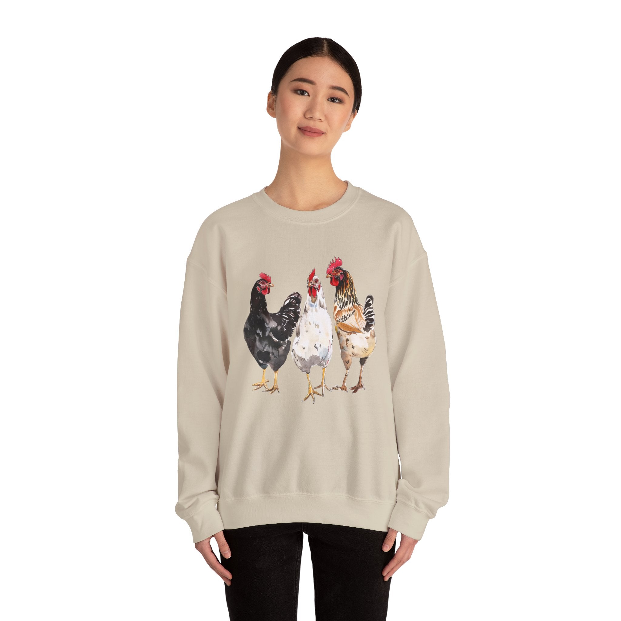 Chicken Flock Sweatshirt – Farmhouse Hen Lineup Crewneck, Cozy Homestead Chicken Mom Pullover, Unisex Gildan 18000
