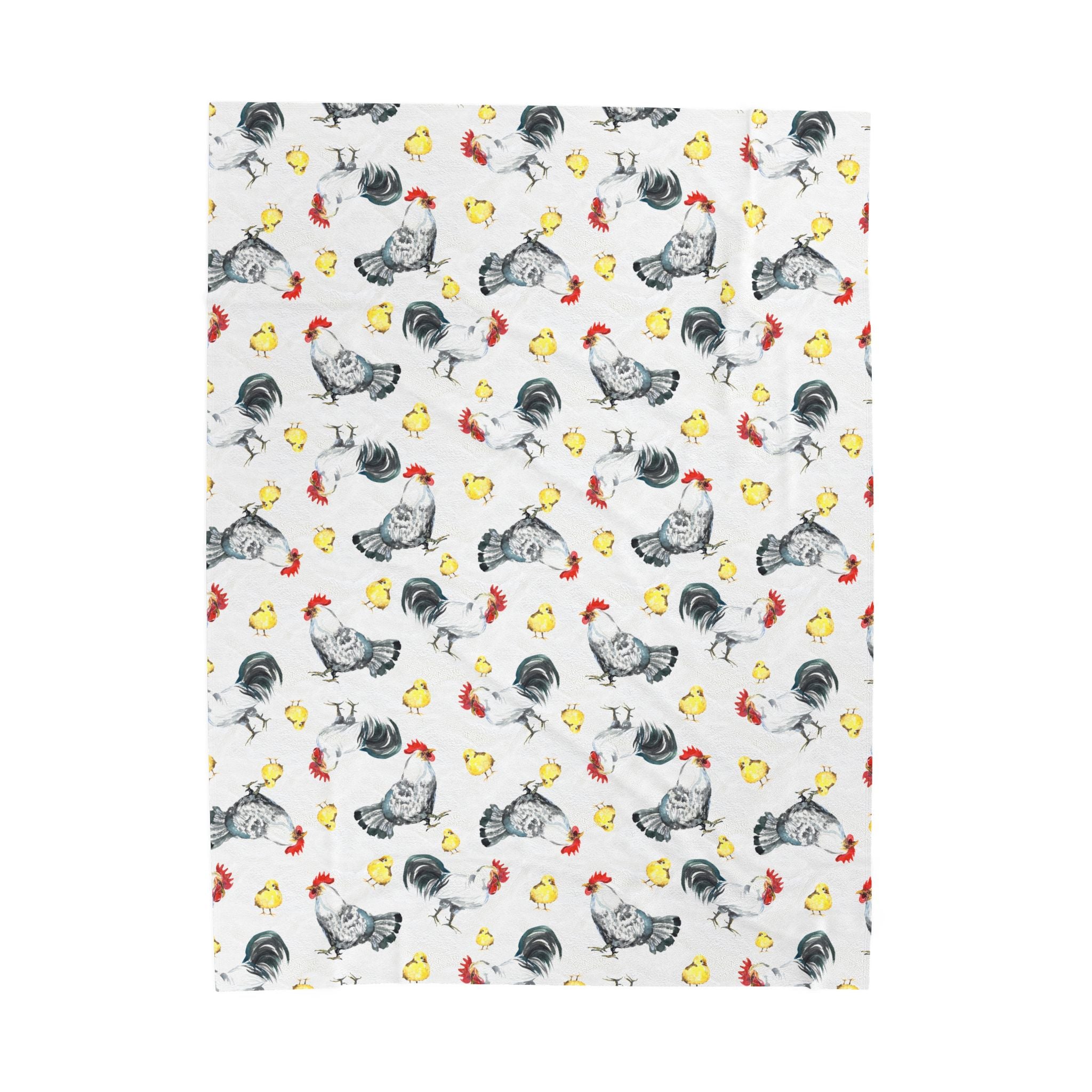 Chicken & Chicks Velveteen Plush Blanket – Farmhouse Rooster Throw, Cozy Country Cottagecore Home Decor