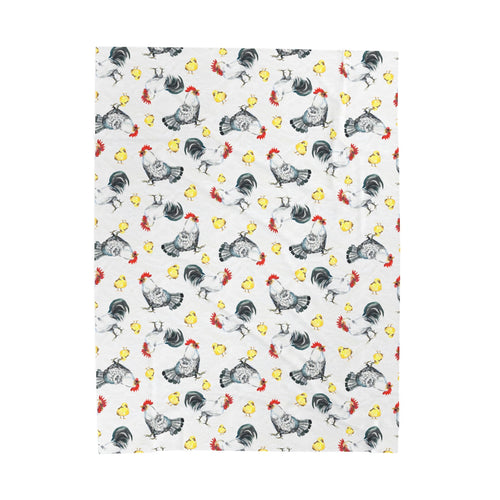 Chicken & Chicks Velveteen Plush Blanket – Farmhouse Rooster Throw, Cozy Country Cottagecore Home Decor