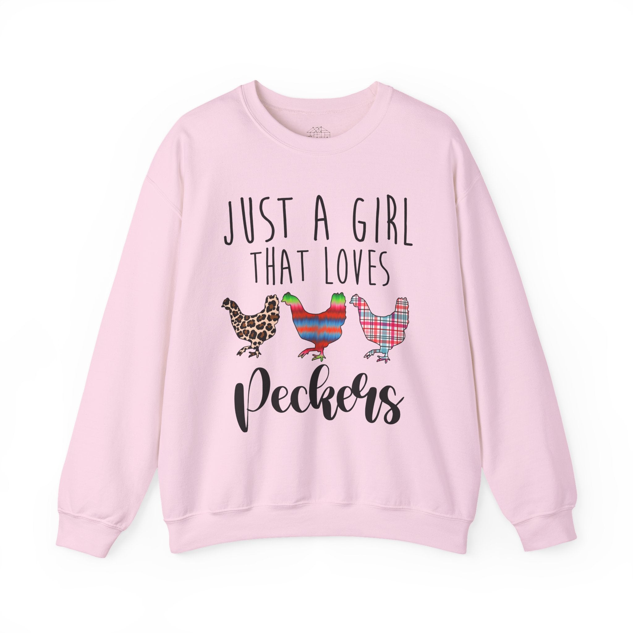 Just a Girl That Loves Peckers Sweatshirt – Funny Chicken Crewneck, Farmhouse Homestead Chicken Mom Pullover