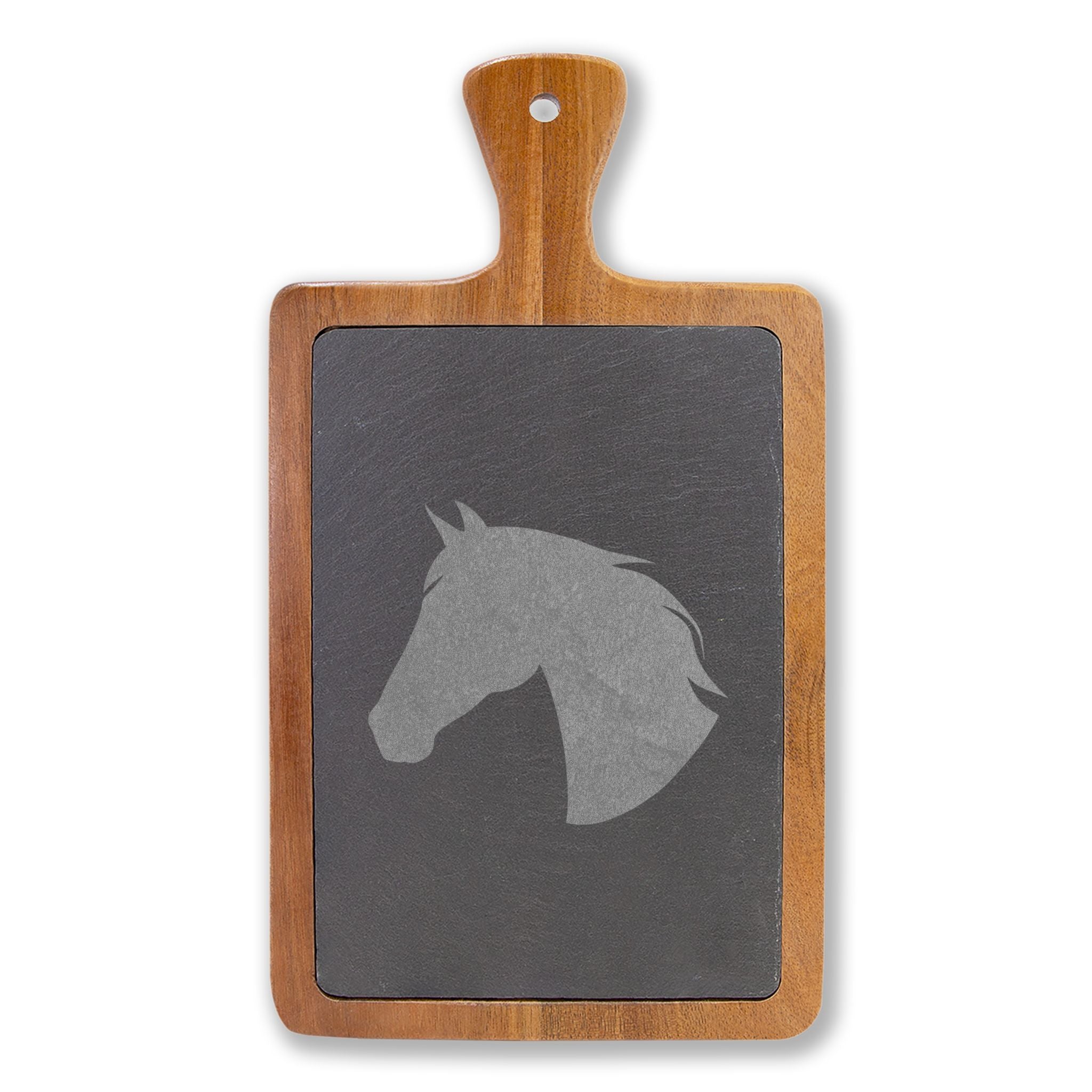 Horse Engraved Charcuterie Board Set | Slate Cheese Board with Knives | Farmhouse Equestrian Serving Board | Rustic Ranch Kitchen Gift