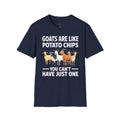 “Goats Are Like Potato Chips – You Can’t Have Just One” Funny Goat Lover Unisex T-Shirt | Farm Life Goat Tee