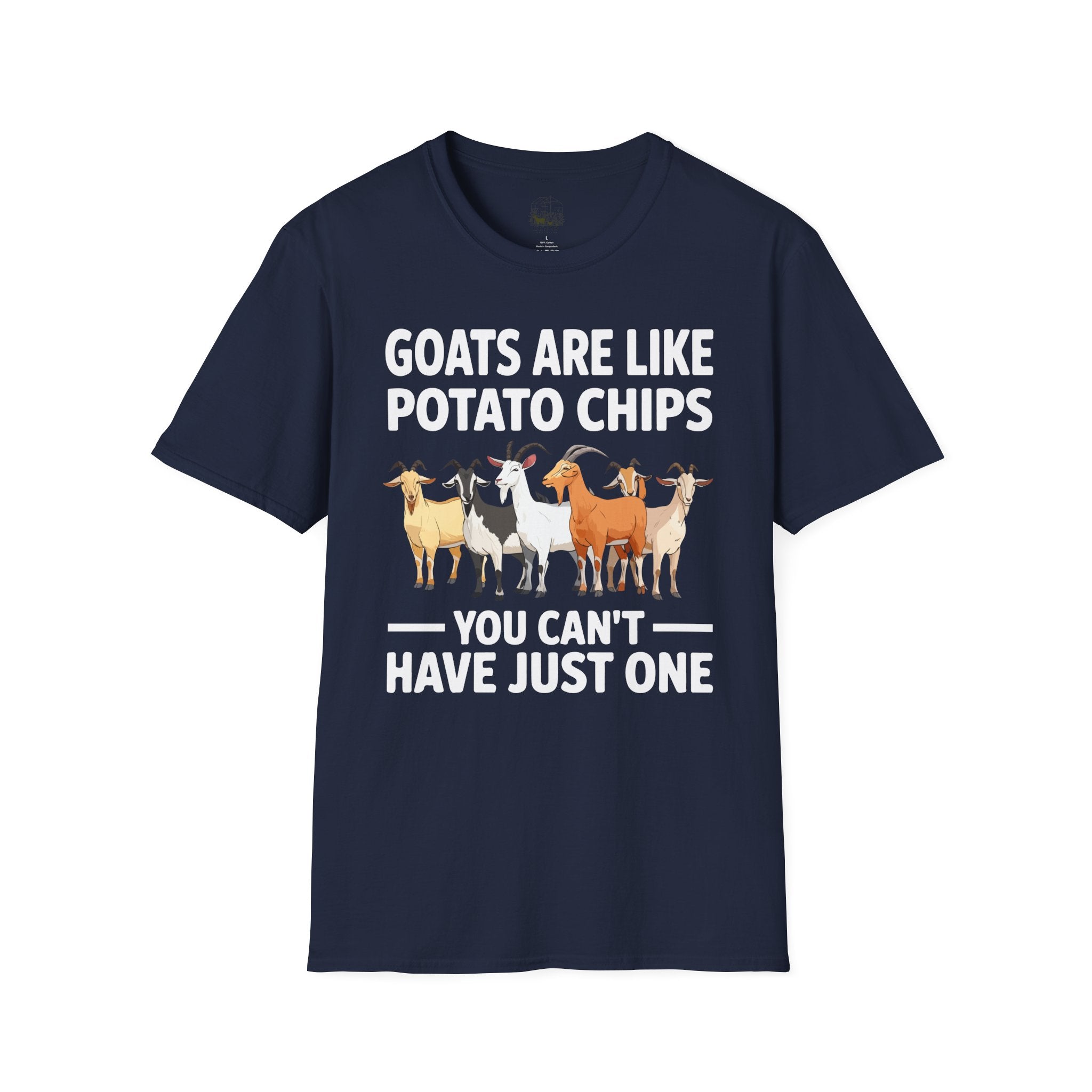 “Goats Are Like Potato Chips – You Can’t Have Just One” Funny Goat Lover Unisex T-Shirt | Farm Life Goat Tee