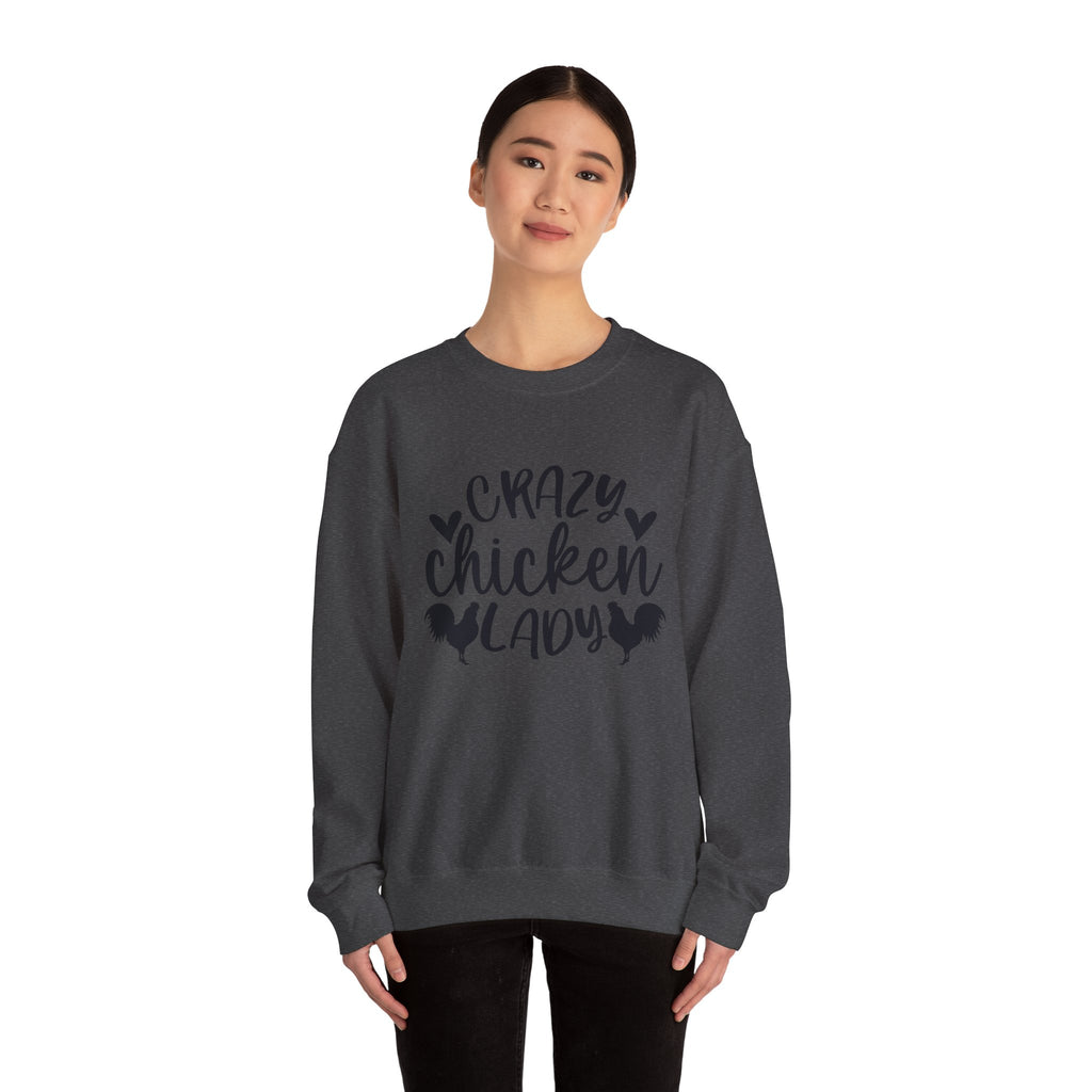 Crazy Chicken Lady Sweatshirt – Funny Chicken Mom Crewneck, Farmhouse Homestead Pullover, Unisex Gildan 18000