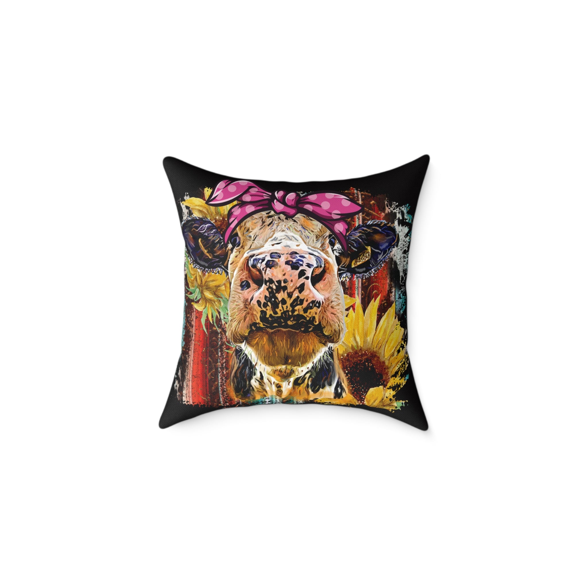 Funny Cow Throw Pillow | Farmhouse Cow Accent Pillow | Sunflower Highland Cow Decor Cushion | Rustic Country Home Decor | Gumpert Homestead