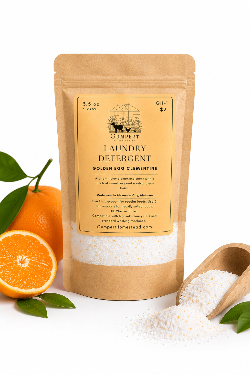 Golden Egg Clementine Handmade Laundry Detergent | Citrus Scent Laundry Powder HE Washer Safe | Available in 3 Sizes