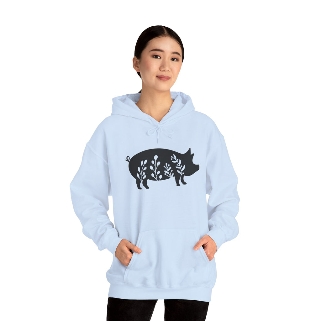 Floral Pig Silhouette Hoodie – Farm Life Sweatshirt, Pig Lover Pullover, Homestead Hoodie, Mini Pig Apparel, Farm Animal Hoodie, Country Living Unisex Hoodie