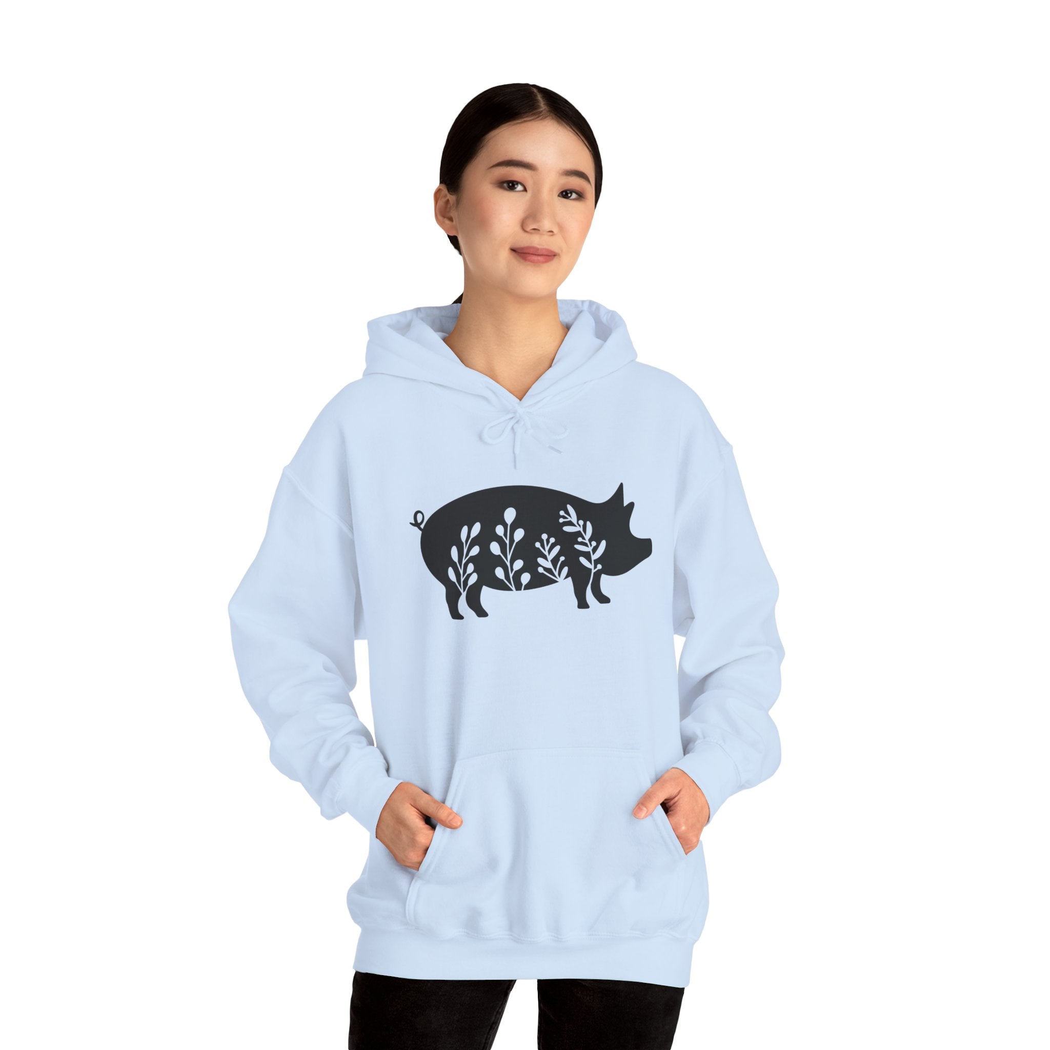 Floral Pig Silhouette Hoodie – Farm Life Sweatshirt, Pig Lover Pullover, Homestead Hoodie, Mini Pig Apparel, Farm Animal Hoodie, Country Living Unisex Hoodie