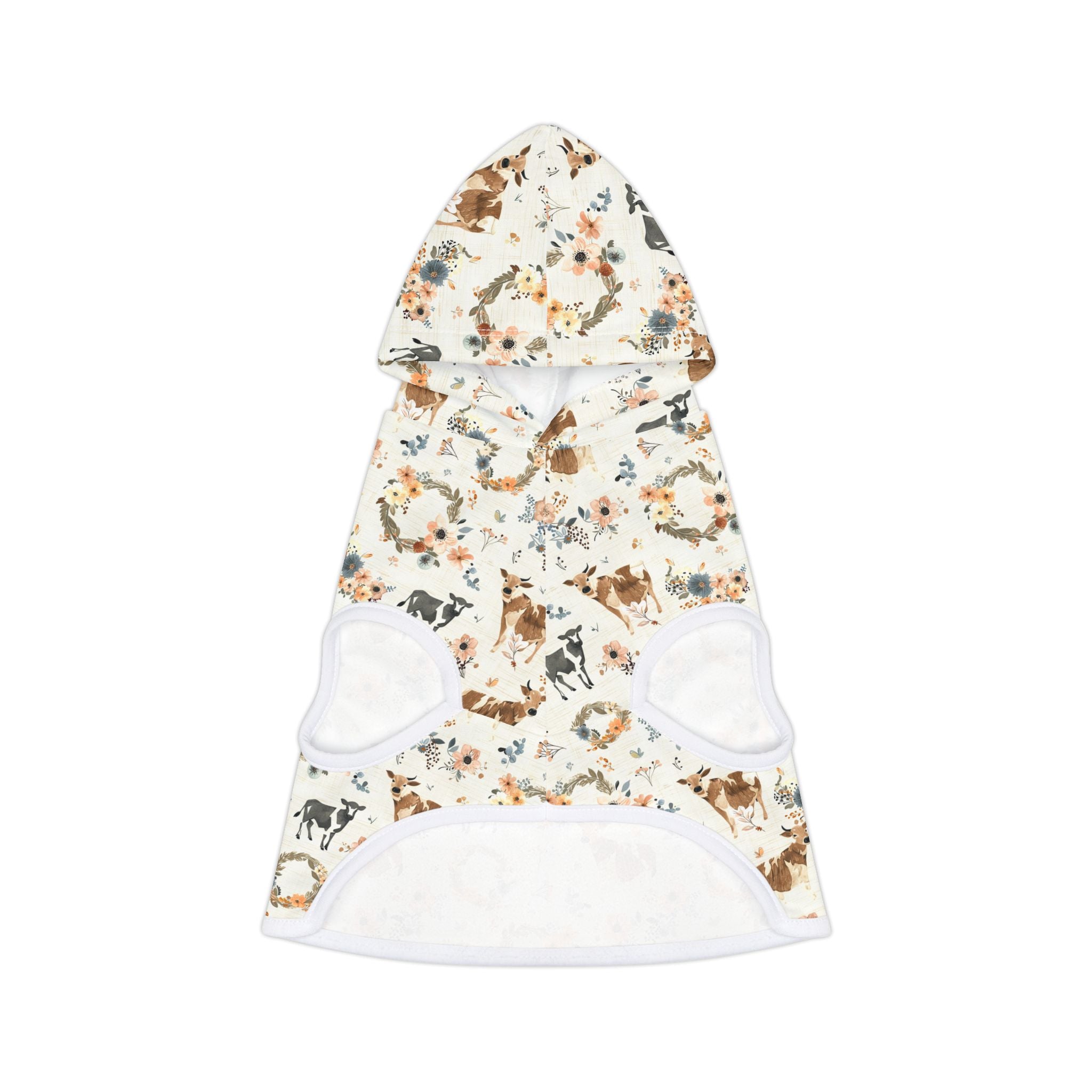 Floral Cow Pet Hoodie | Farmhouse Cattle Dog Hoodie | Cottagecore Farm Animal Pet Sweater | Rustic Cow Print Puppy Hoodie | Country Homestead Pet Apparel | Cozy Farm Life Dog Outfit