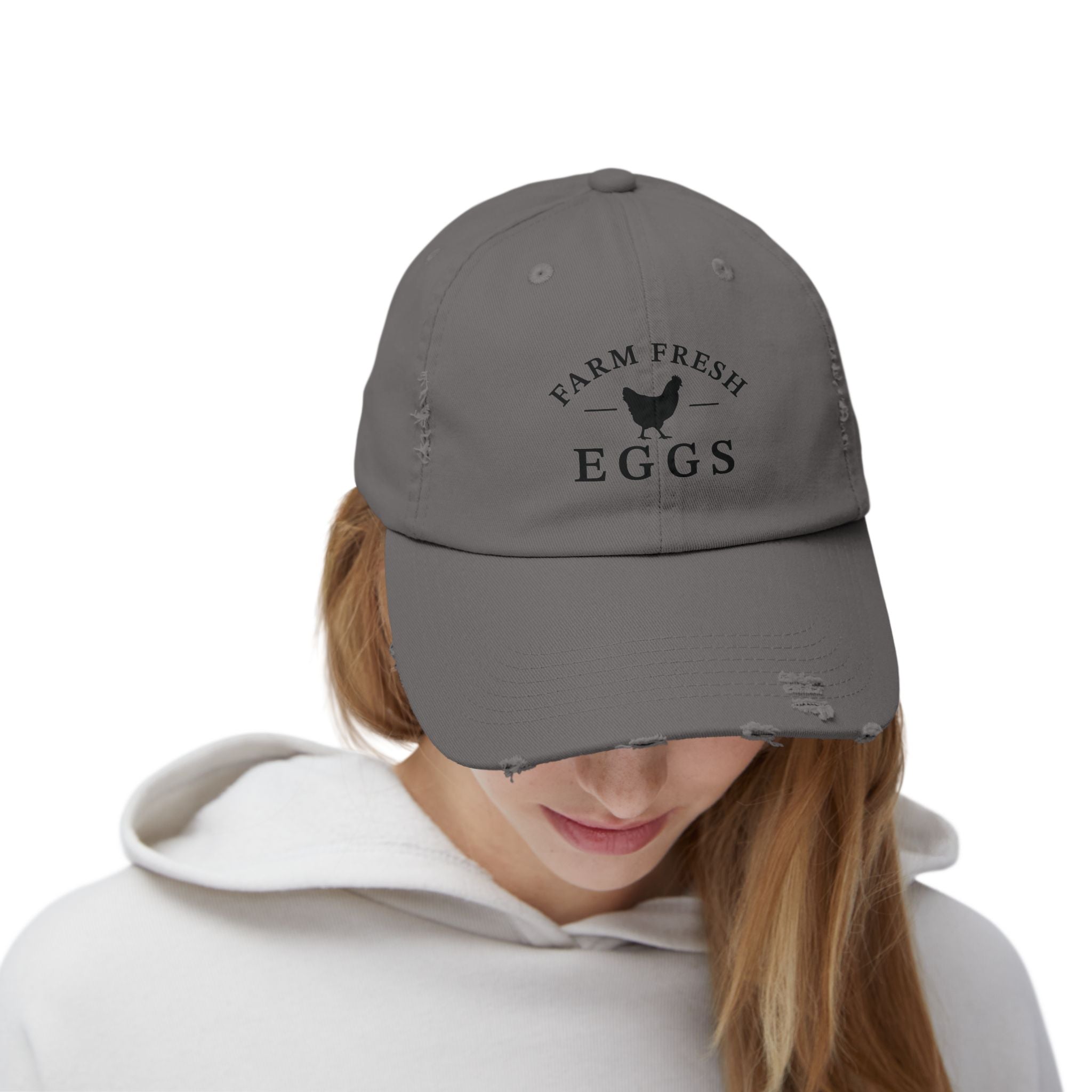 Farm Fresh Eggs Distressed Baseball Cap – Vintage Chicken Hat, Rustic Farm Egg Seller Cap, Backyard Chicken Keeper Hat, Homestead Farmwear