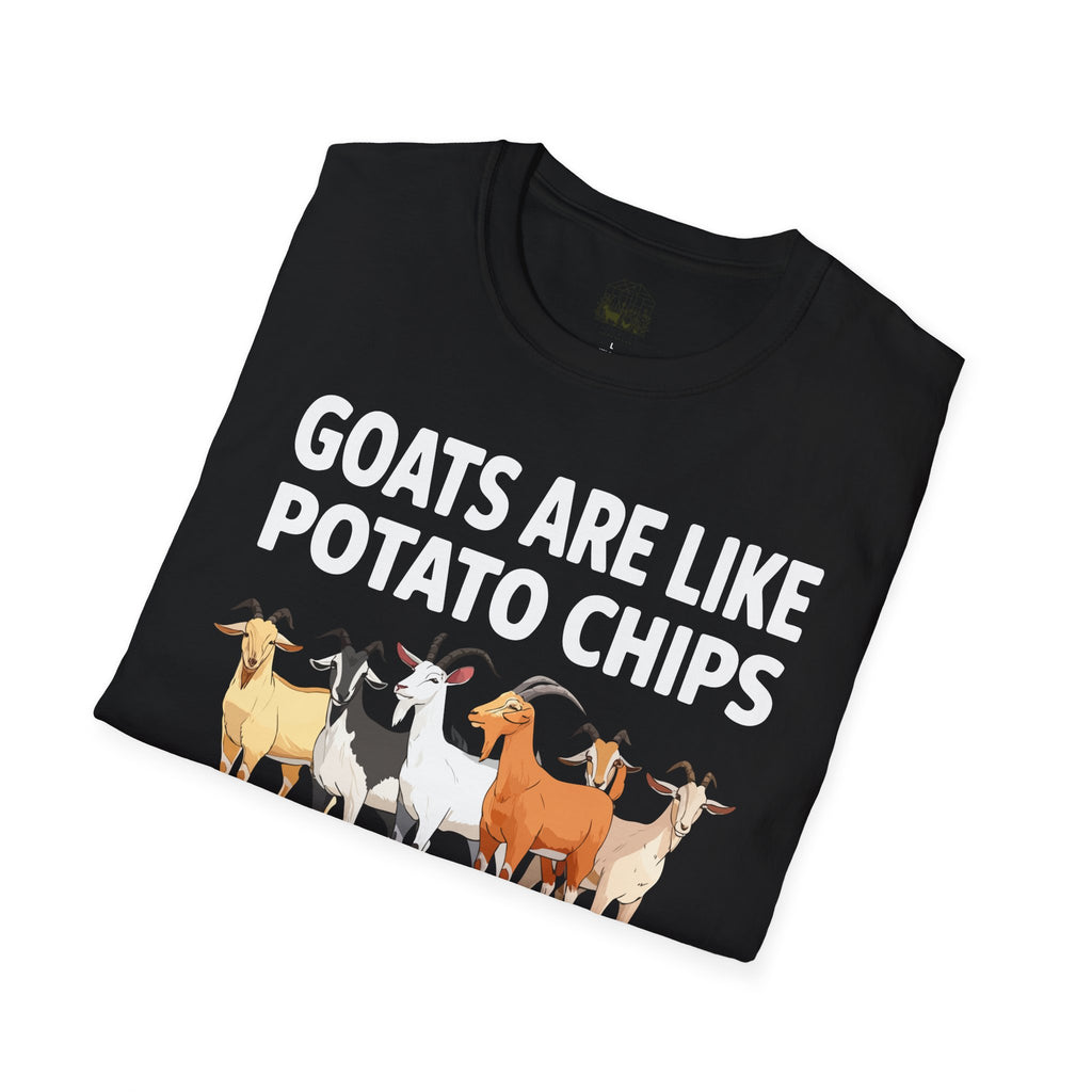 “Goats Are Like Potato Chips – You Can’t Have Just One” Funny Goat Lover Unisex T-Shirt | Farm Life Goat Tee