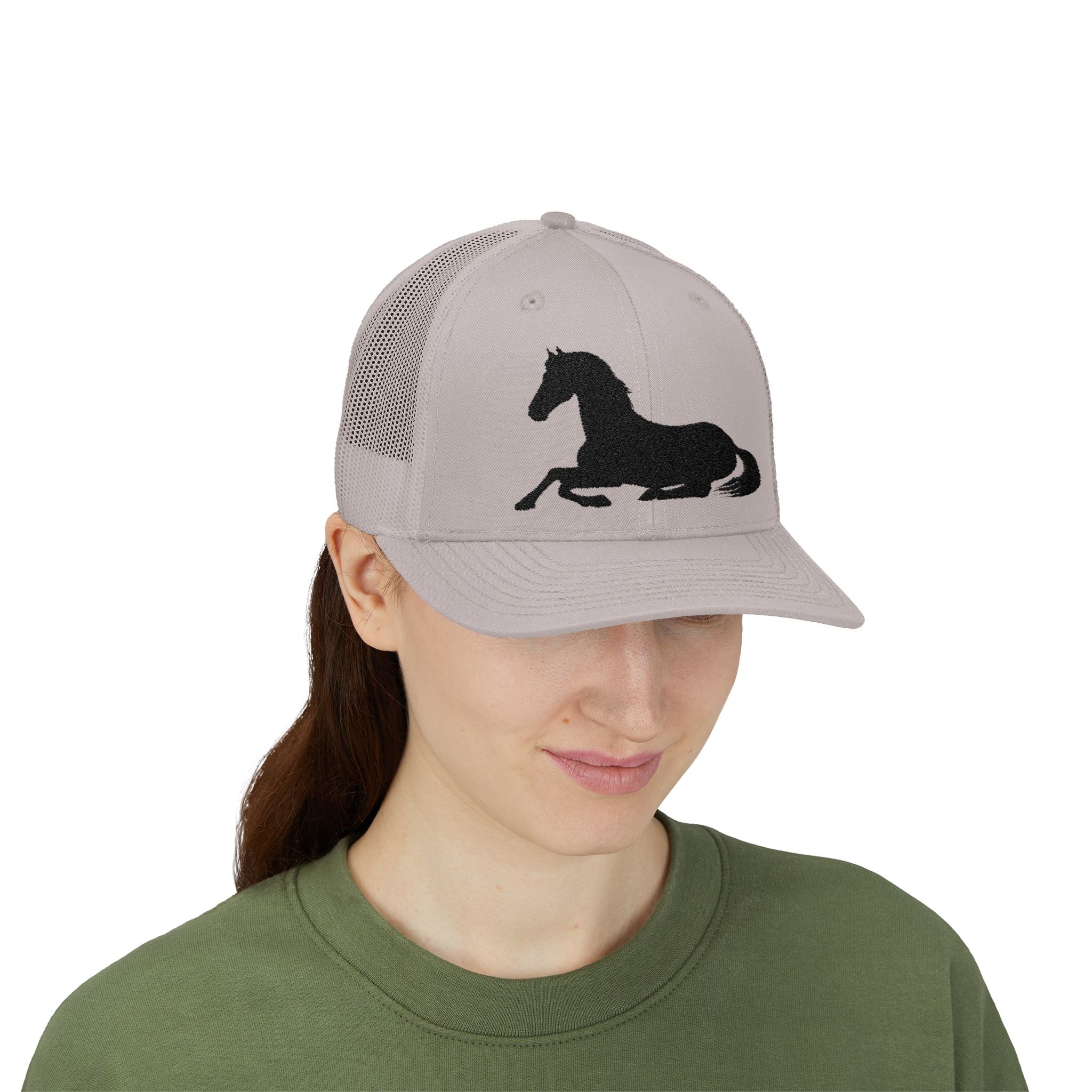 Resting Horse Trucker Hat | Laying Horse Silhouette Mesh Snapback Cap | Western Ranch Horse Lover Hat | Rustic Farm Life Cowboy Cowgirl Cap