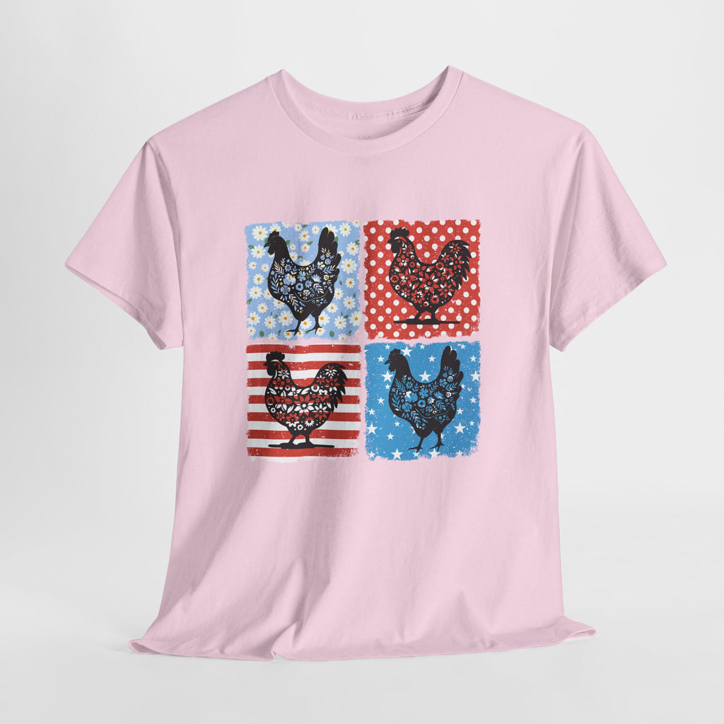 Patchwork Chicken Farm T-Shirt | Farmhouse Hen Graphic Tee | Patriotic Chicken Shirt | Country Homestead Apparel | Backyard Chicken Lover Gift