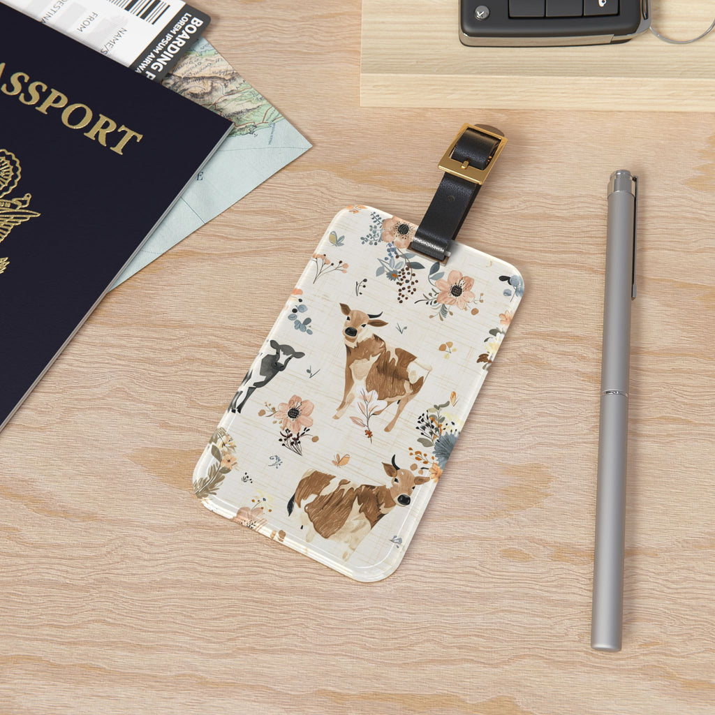 Cow Luggage Tag | Farmhouse Travel Accessory | Floral Cow Suitcase Tag | Rustic Farm Animal Bag Identifier | Gumpert Homestead