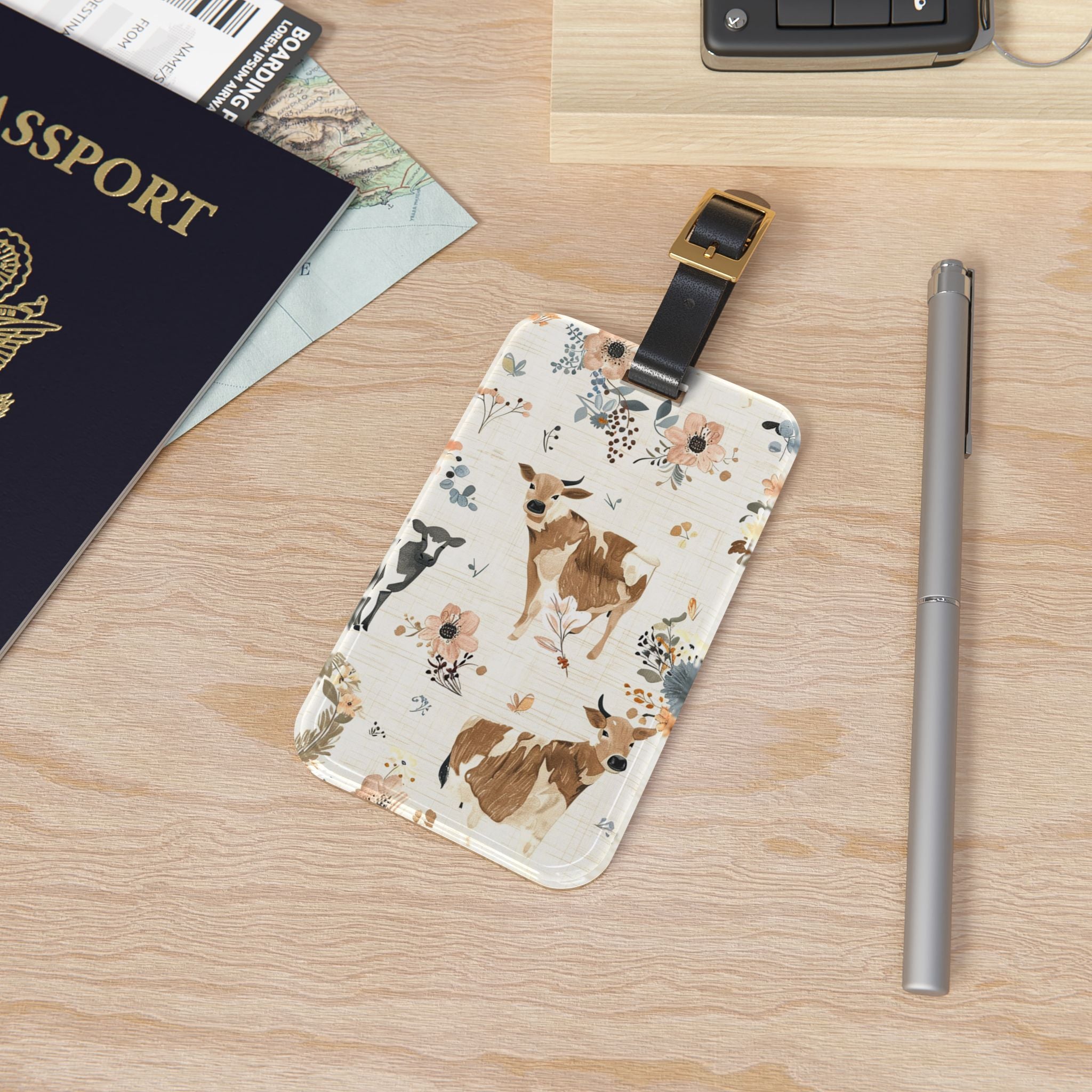 Cow Luggage Tag | Farmhouse Travel Accessory | Floral Cow Suitcase Tag | Rustic Farm Animal Bag Identifier | Gumpert Homestead