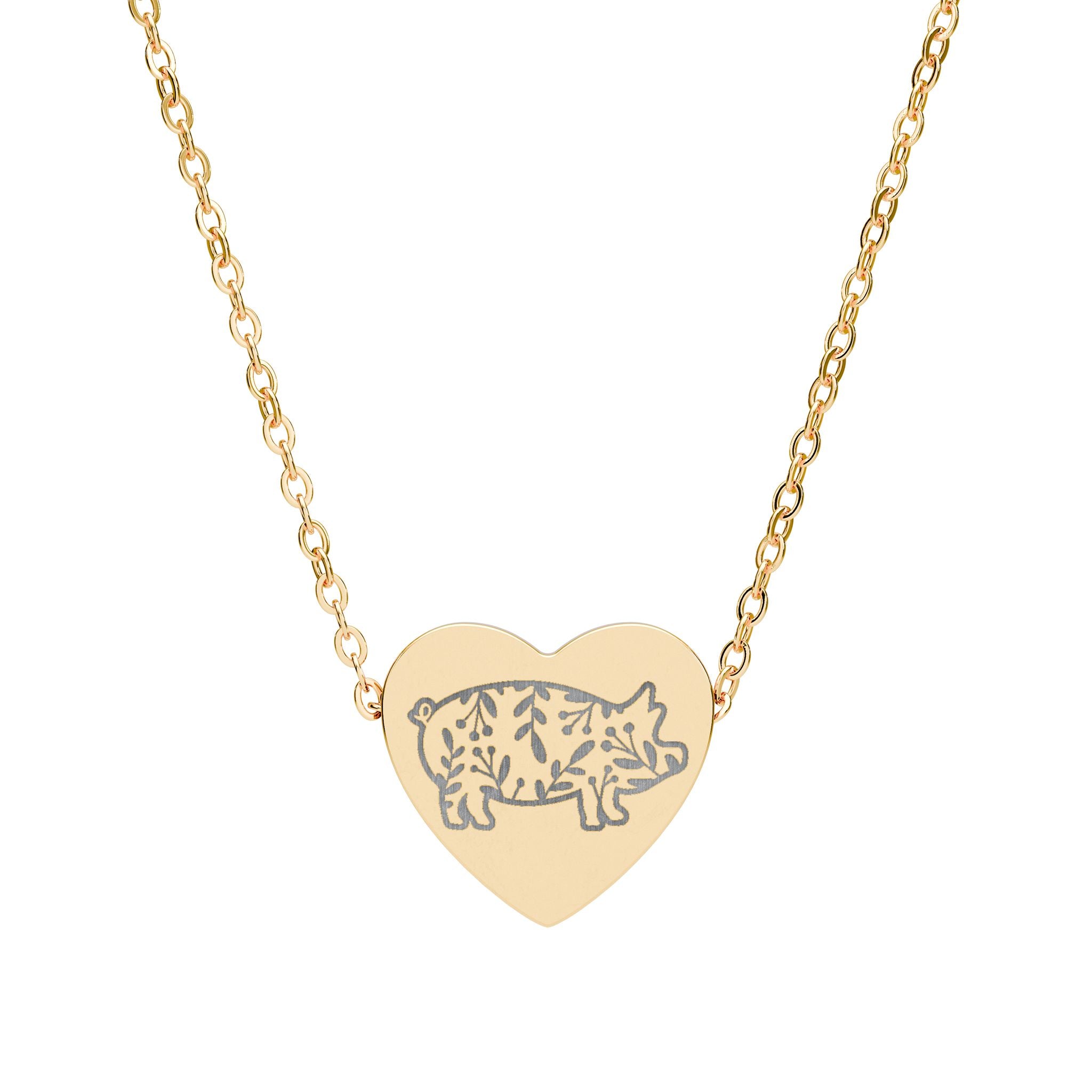 Floral Pig Heart Necklace – Farm Pig Jewelry, Pig Lover Gift, Homestead Necklace, Mini Pig Pendant, Farm Animal Jewelry, Stainless Steel Engraved Heart Necklace