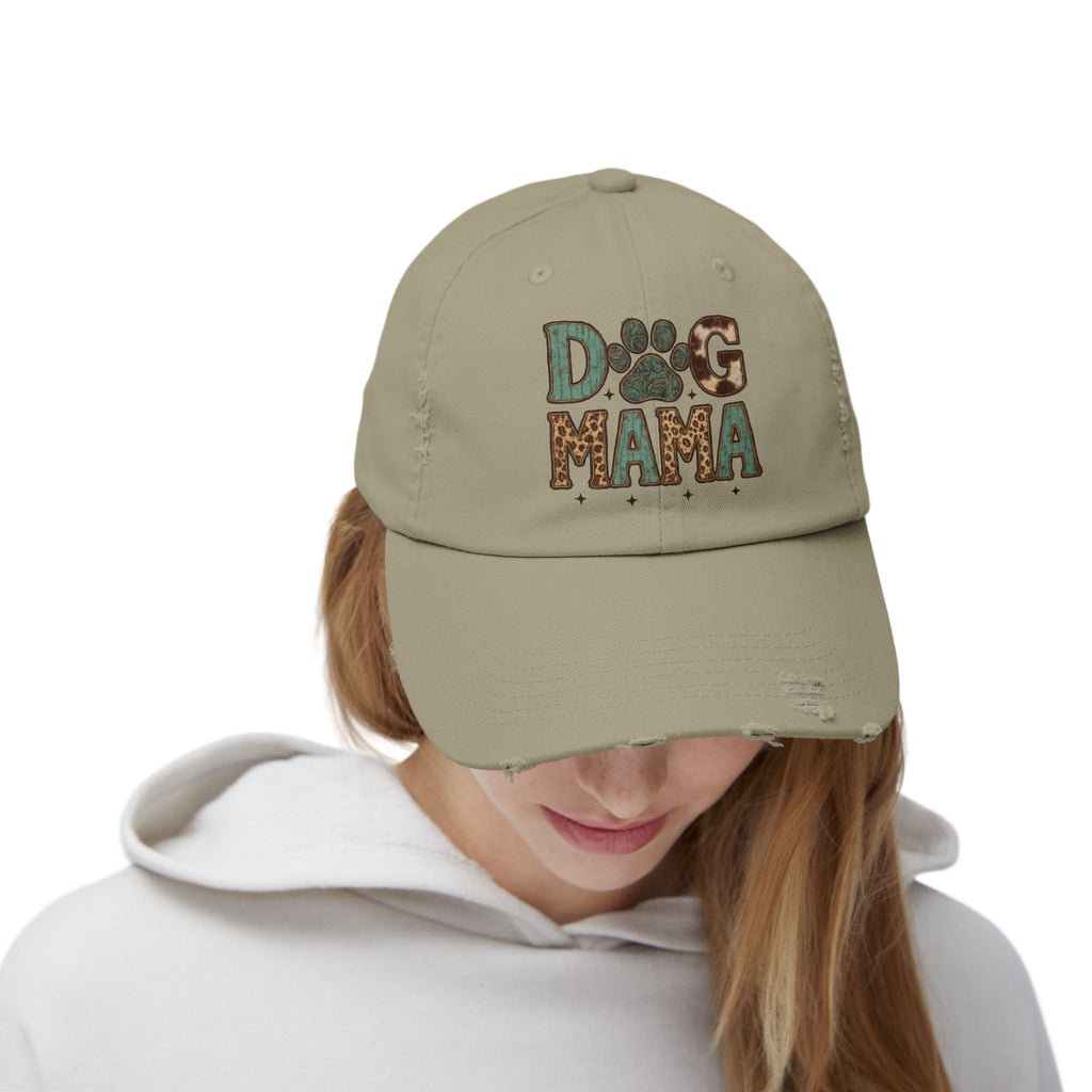 Dog Mama Distressed Baseball Cap – Vintage Dog Mom Hat, Farmhouse Pet Lover Cap, Washed Cotton Casual Hat