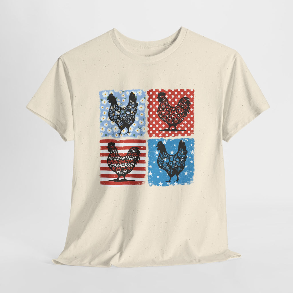 Patchwork Chicken Farm T-Shirt | Farmhouse Hen Graphic Tee | Patriotic Chicken Shirt | Country Homestead Apparel | Backyard Chicken Lover Gift