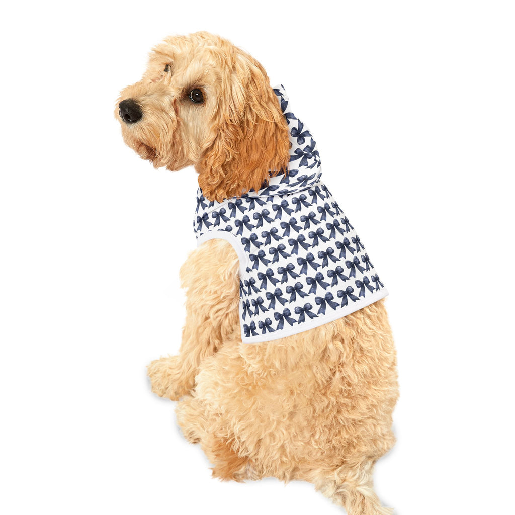 Navy Coquette Bows Cute Pet Hoodie - Adorable Puppy Sweater, Small Dog Outfit, Furry Friend Gift, Pet Apparel, Animal Lover Present