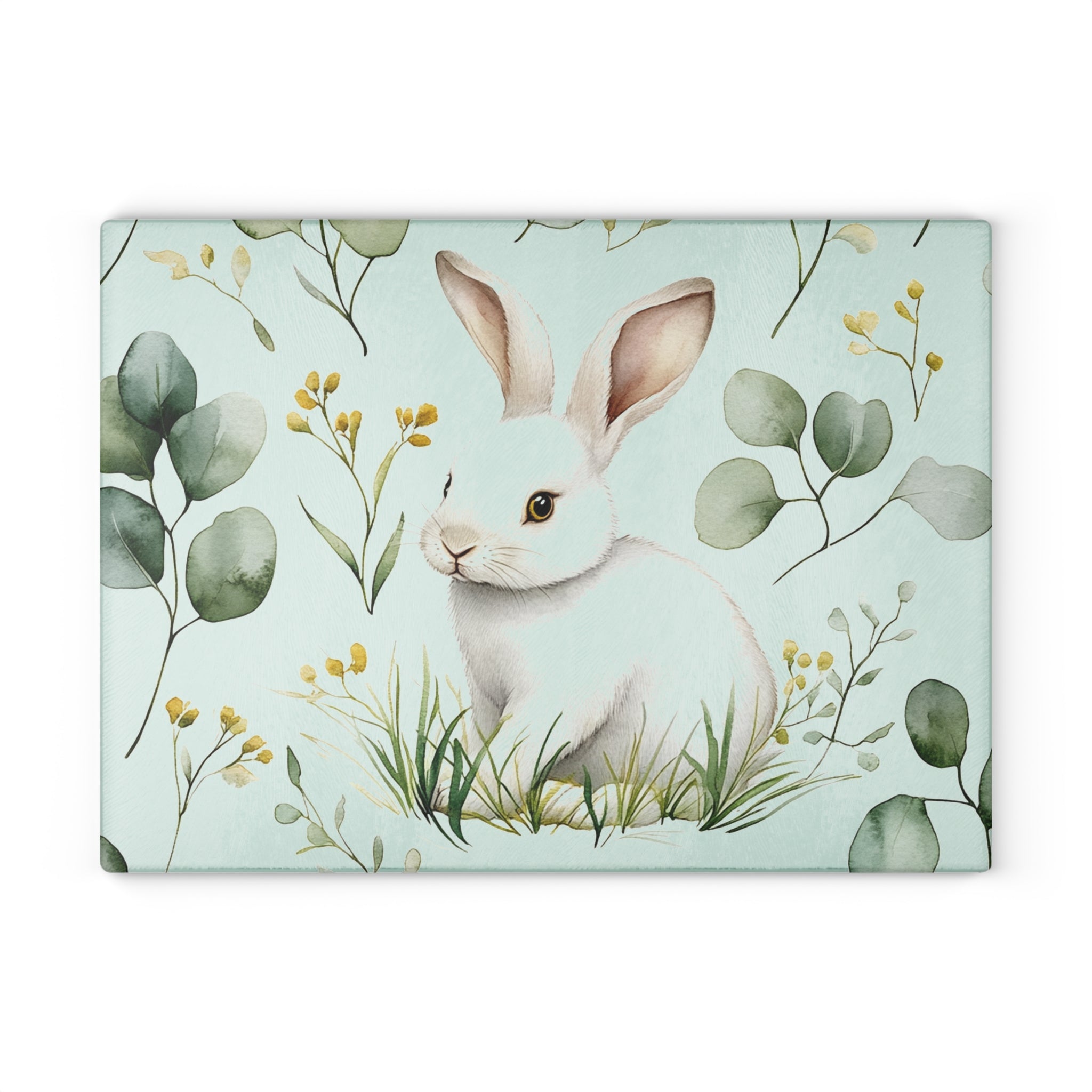 Cottagecore Bunny Glass Cutting Board | Watercolor Rabbit Kitchen Decor | Farmhouse Bunny Tempered Glass Cutting Board | Gumpert Homestead