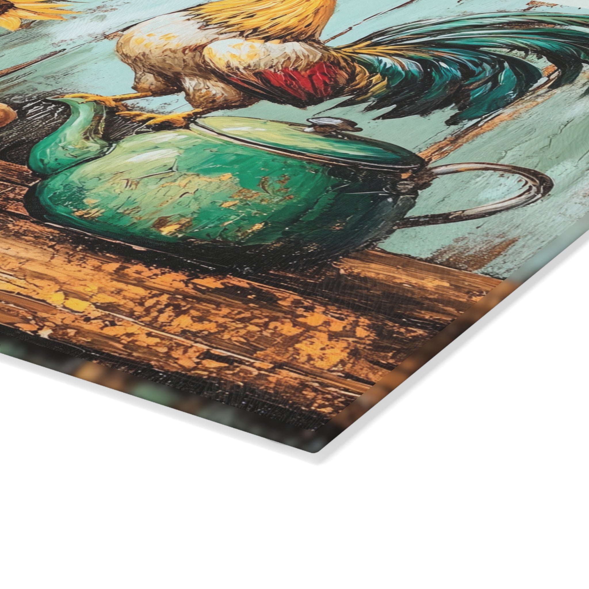 Farmhouse Rooster Glass Cutting Board | Rustic Chicken Kitchen Decor | Sunflower & Egg Tempered Glass Cutting Board | Gumpert Homestead