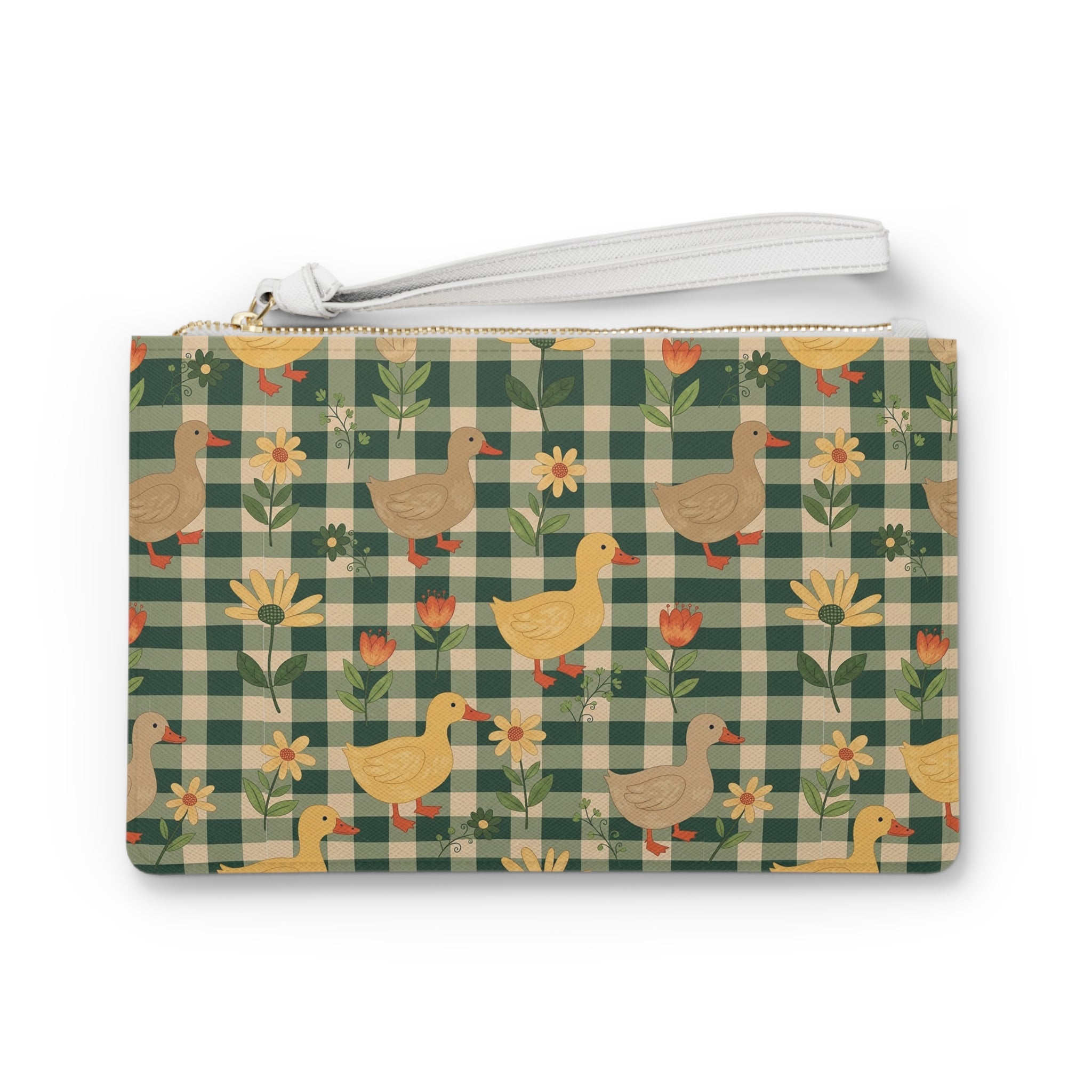 Gingham Goose Clutch Bag | Cottagecore Farmhouse Wristlet Purse | Goose Pattern Makeup Bag | Country Farm Animal Zipper Pouch | Homestead Gift