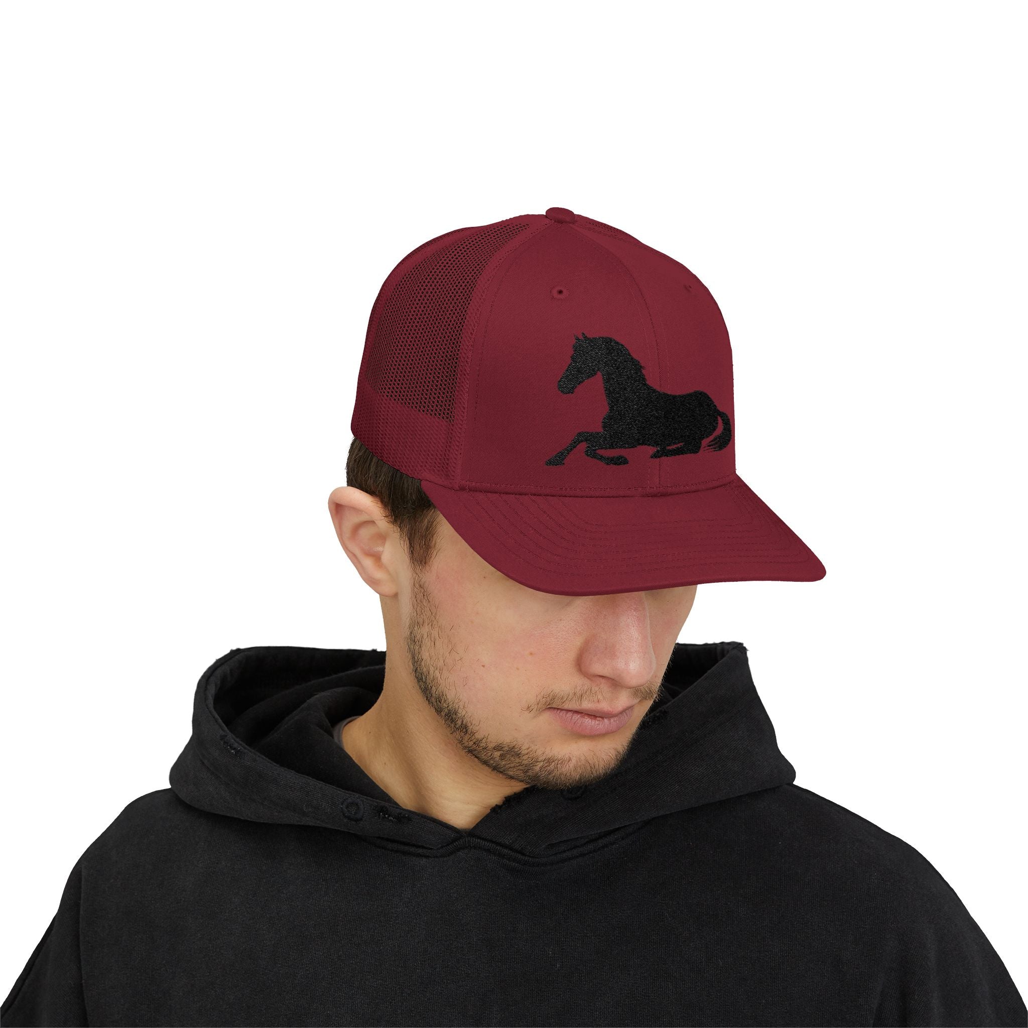 Resting Horse Trucker Hat | Laying Horse Silhouette Mesh Snapback Cap | Western Ranch Horse Lover Hat | Rustic Farm Life Cowboy Cowgirl Cap