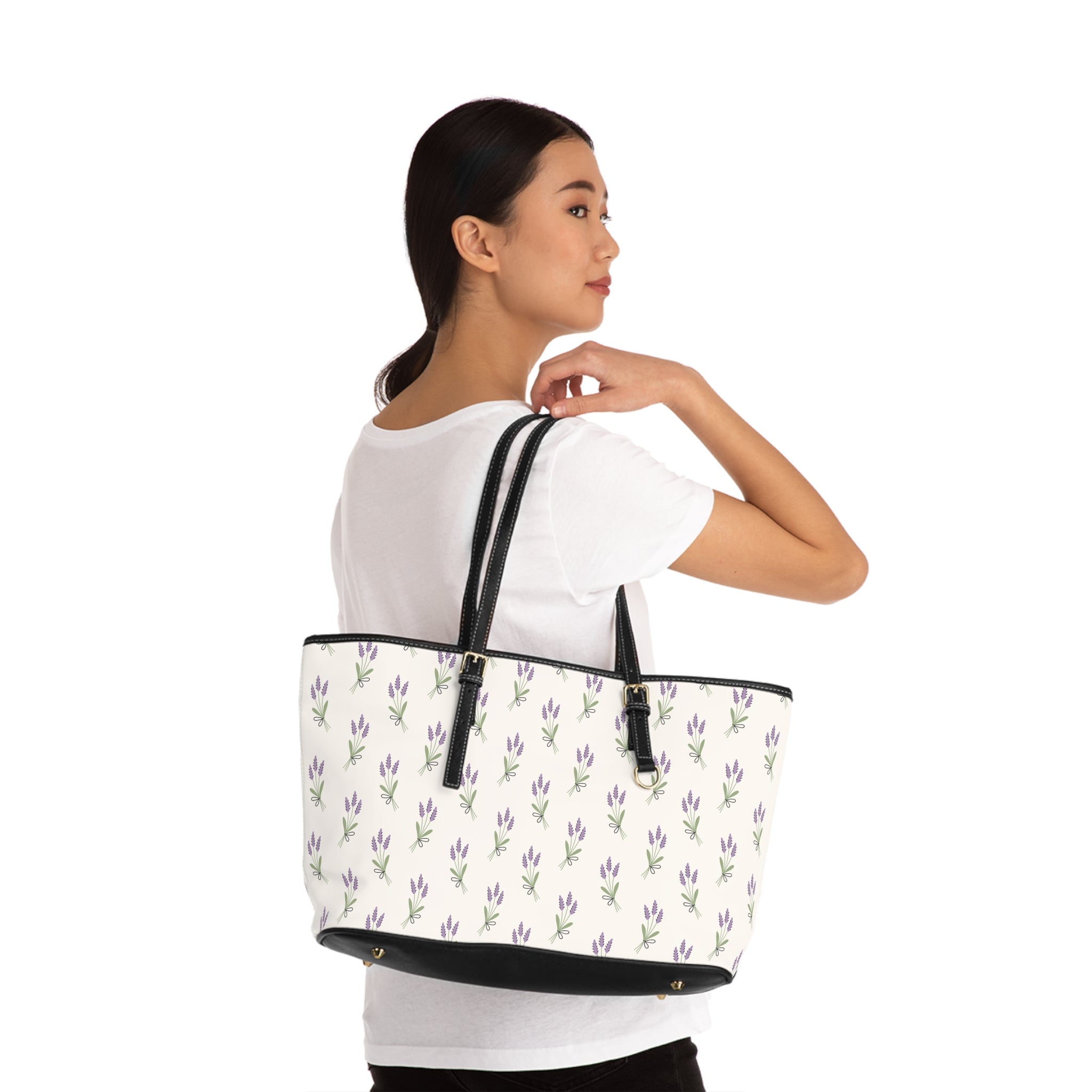 Lavender Floral Shoulder Bag | Cottagecore Farmhouse Tote Purse | Floral Market Bag | Homestead Everyday Handbag | Country Style PU Leather Bag