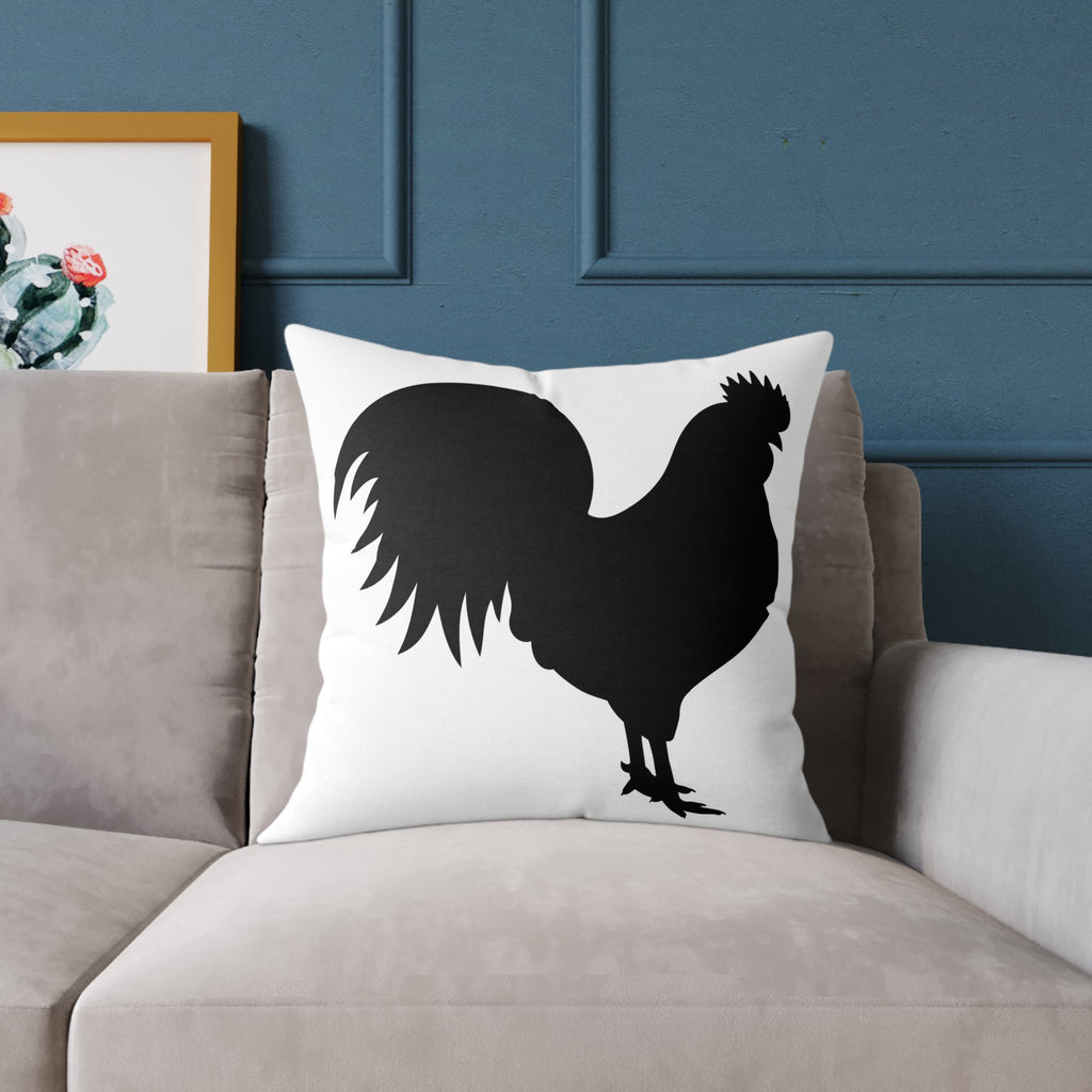 Farmhouse Rooster Silhouette Throw Pillow – Rustic Chicken Decor Cushion, Neutral Country Homestead Accent Pillow