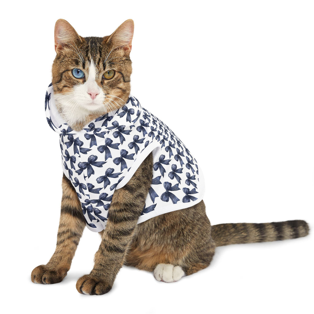 Navy Coquette Bows Cute Pet Hoodie - Adorable Puppy Sweater, Small Dog Outfit, Furry Friend Gift, Pet Apparel, Animal Lover Present