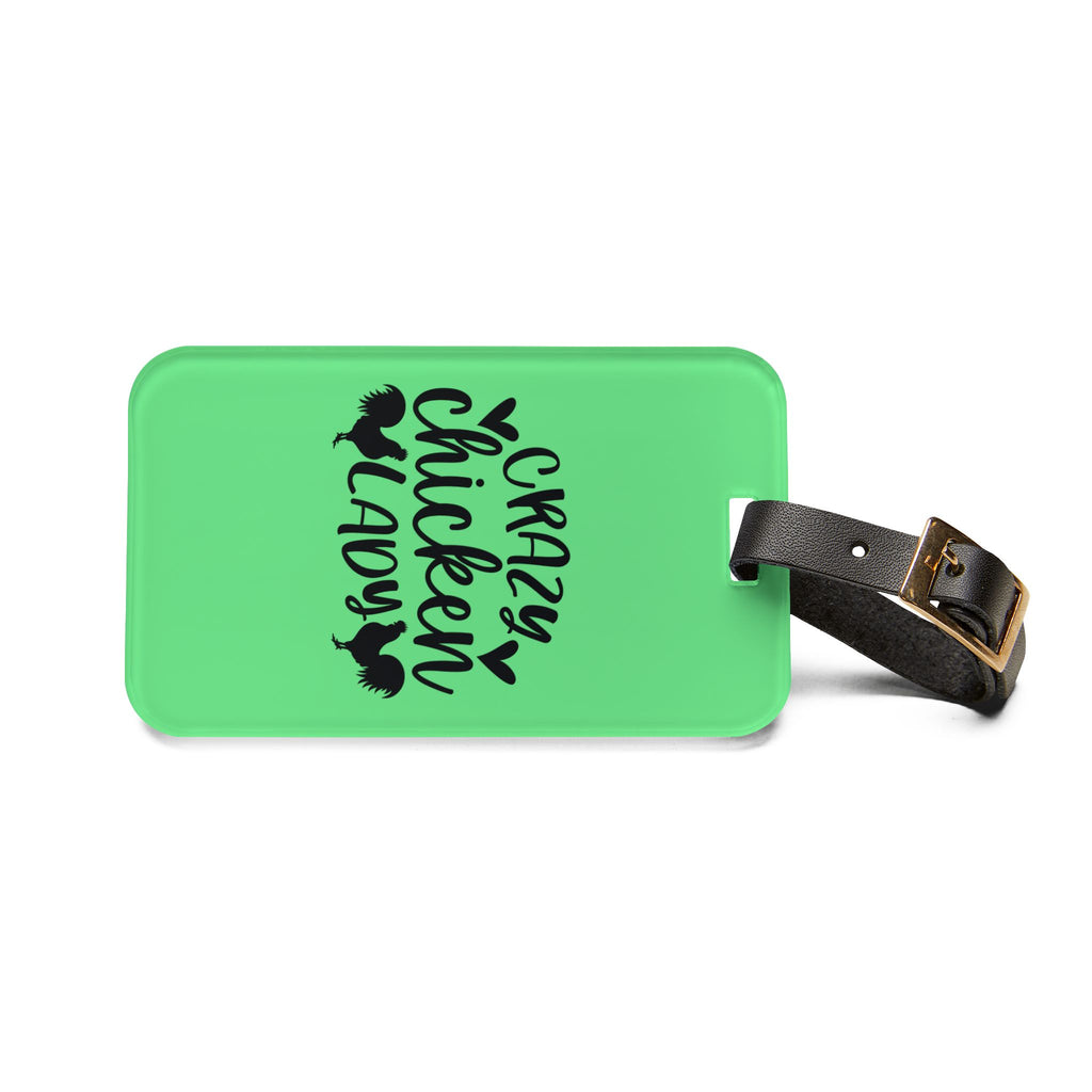 Green Crazy Chicken Lady Luggage Tag | Funny Chicken Travel Tag | Farm Girl Suitcase Identifier | Chicken Lover Travel Accessory | Gumpert Homestead