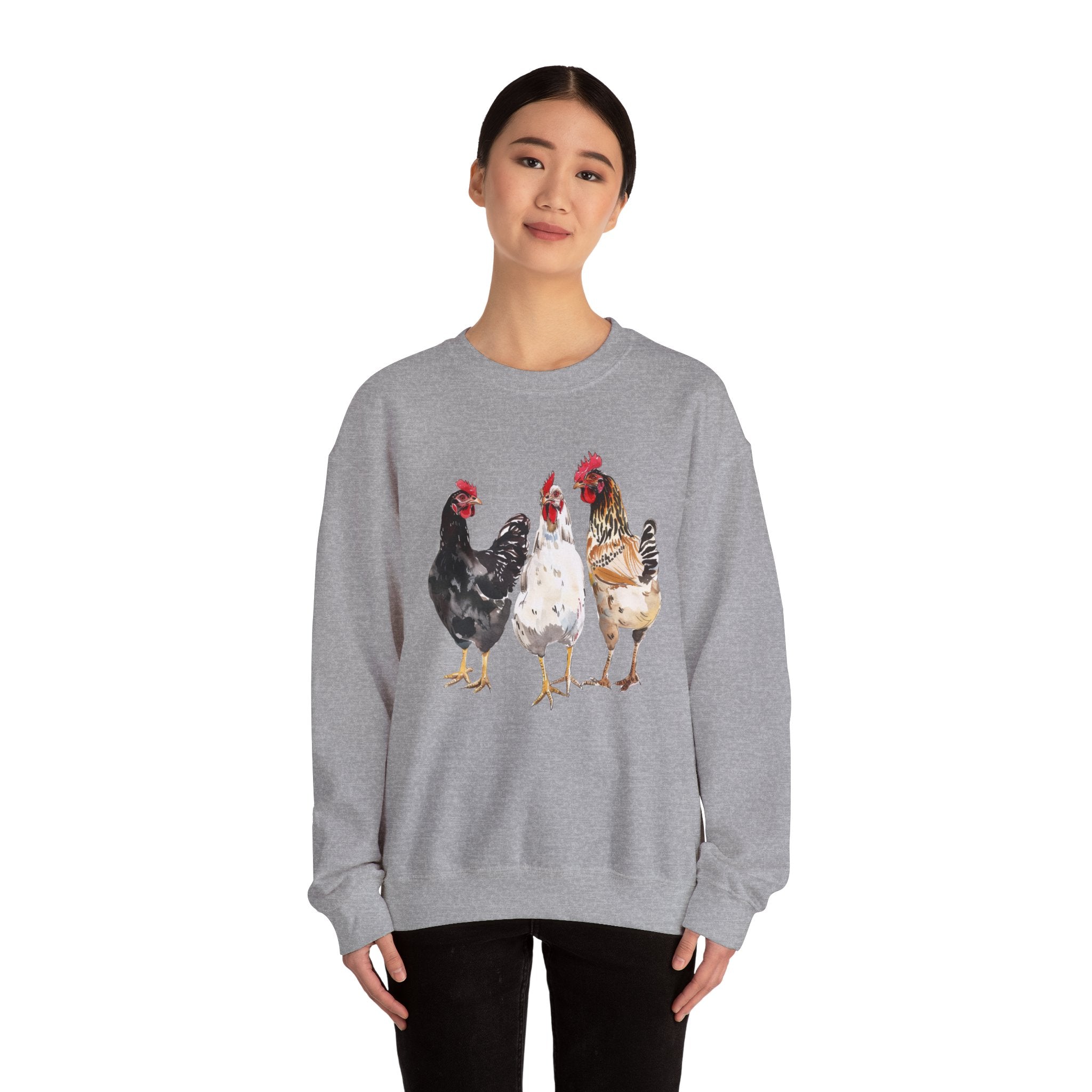 Chicken Flock Sweatshirt – Farmhouse Hen Lineup Crewneck, Cozy Homestead Chicken Mom Pullover, Unisex Gildan 18000